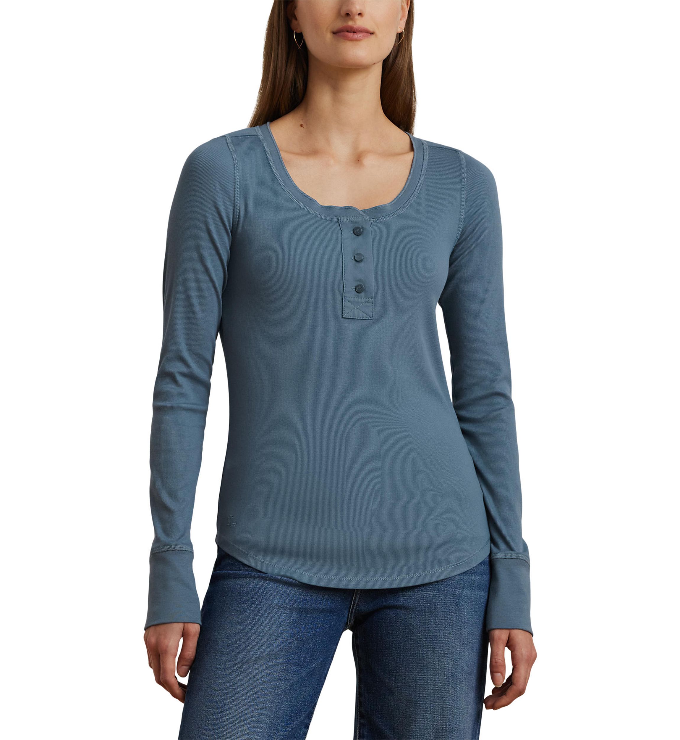Stretch Cotton Long-Sleeve Henley Tee