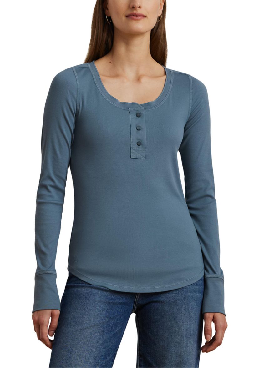 Stretch Cotton Long-Sleeve Henley Tee