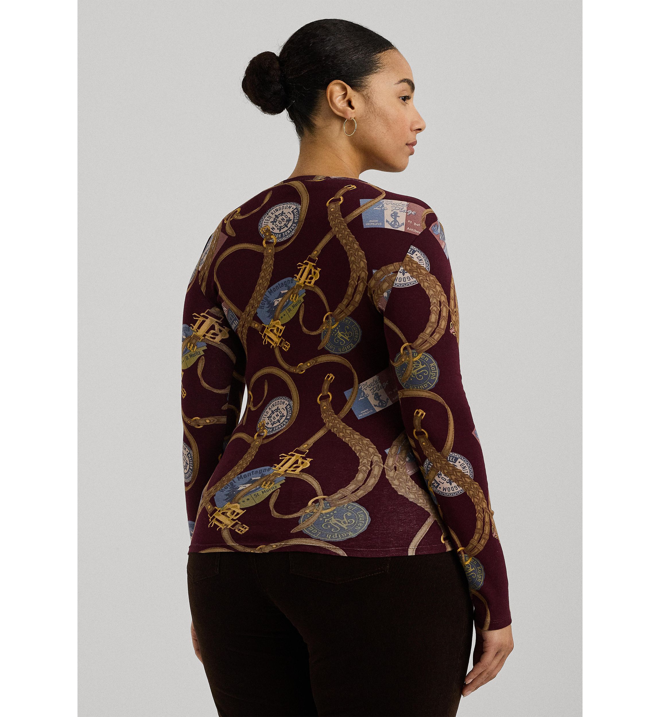 Plus Size Belting Print Cotton Long Sleeve T-Shirt