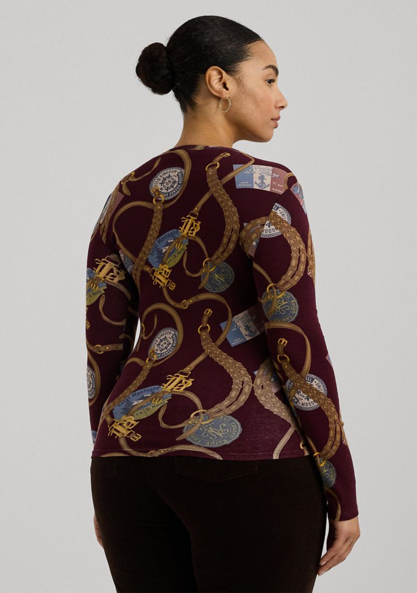 Plus Size Belting Print Cotton Long Sleeve T-Shirt