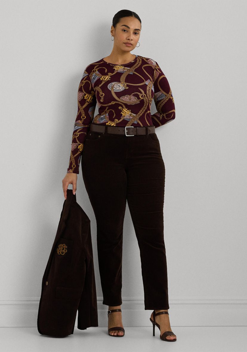 Plus Size Belting Print Cotton Long Sleeve T-Shirt