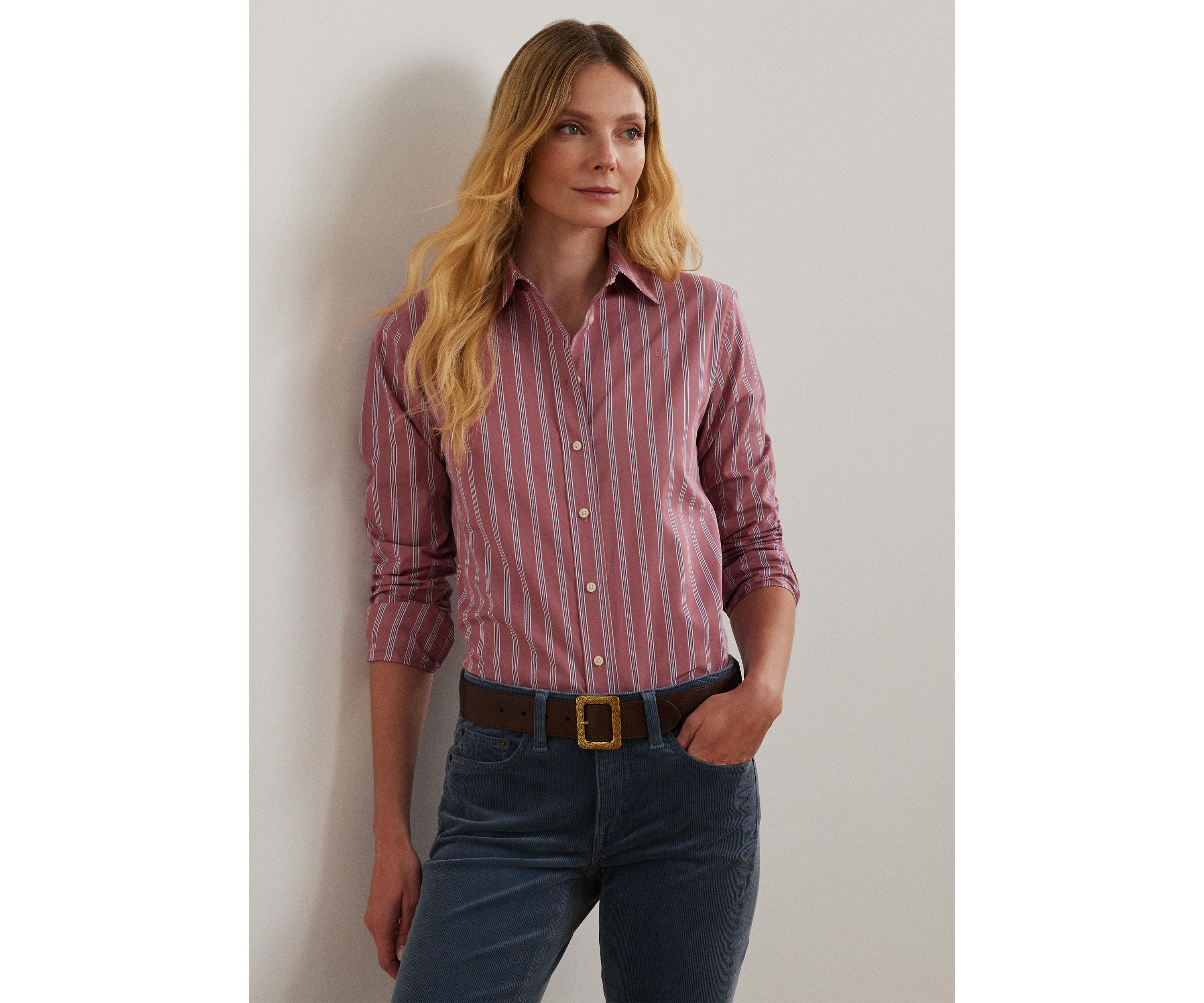 Womens Classic Fit Striped Broadcloth Shirt