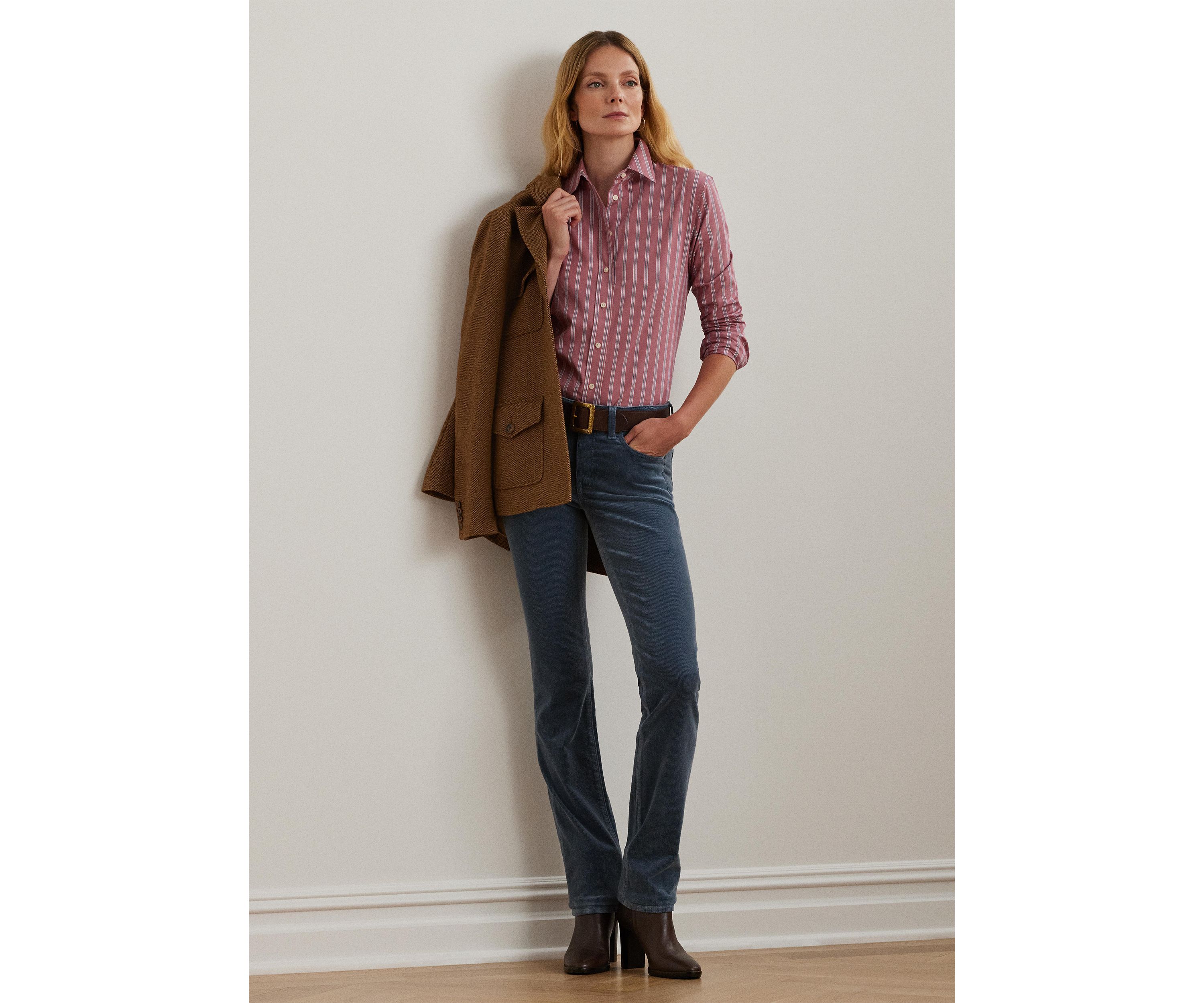 Womens Classic Fit Striped Broadcloth Shirt