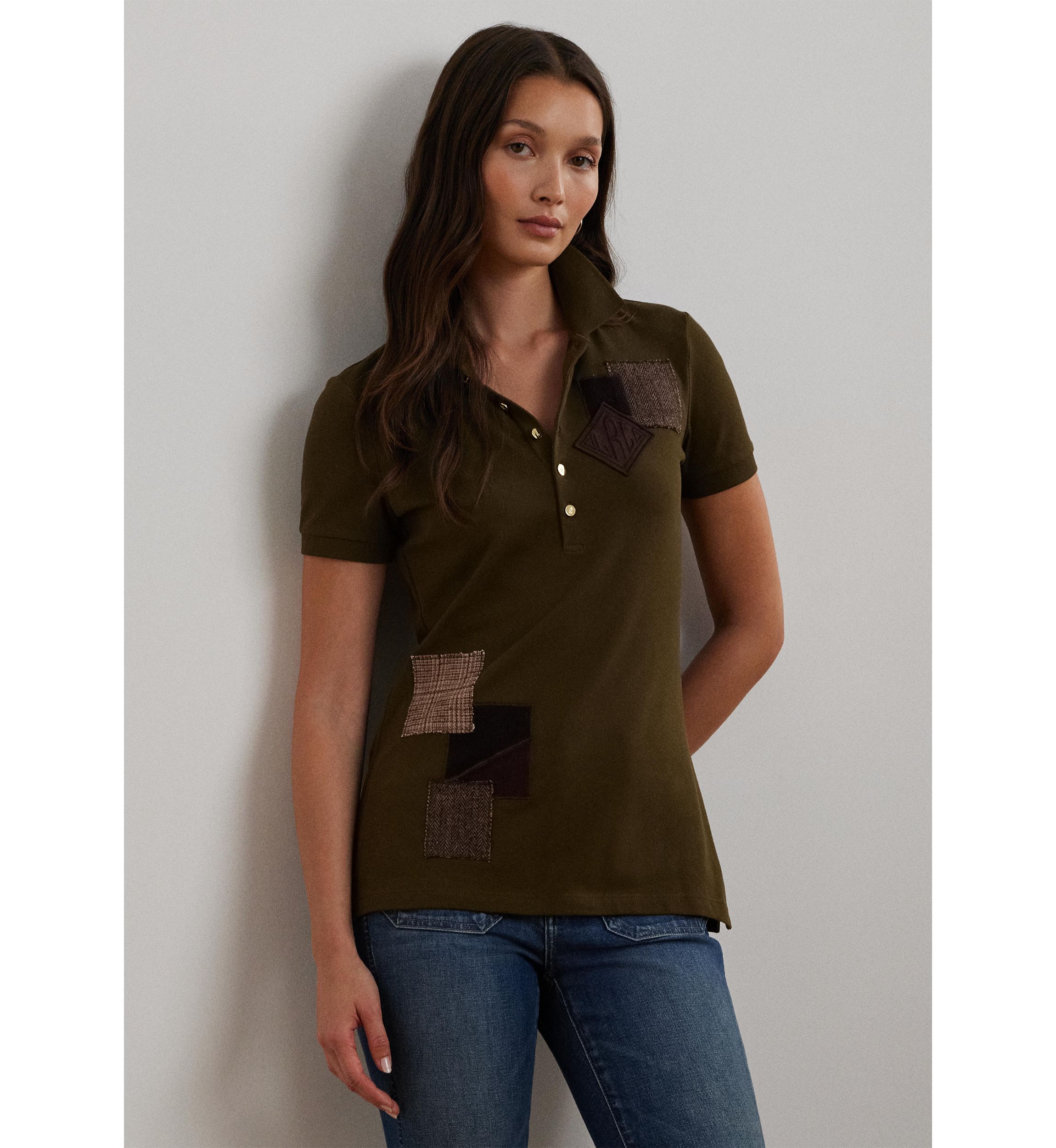 Womens Patchwork Piqué Polo Shirt