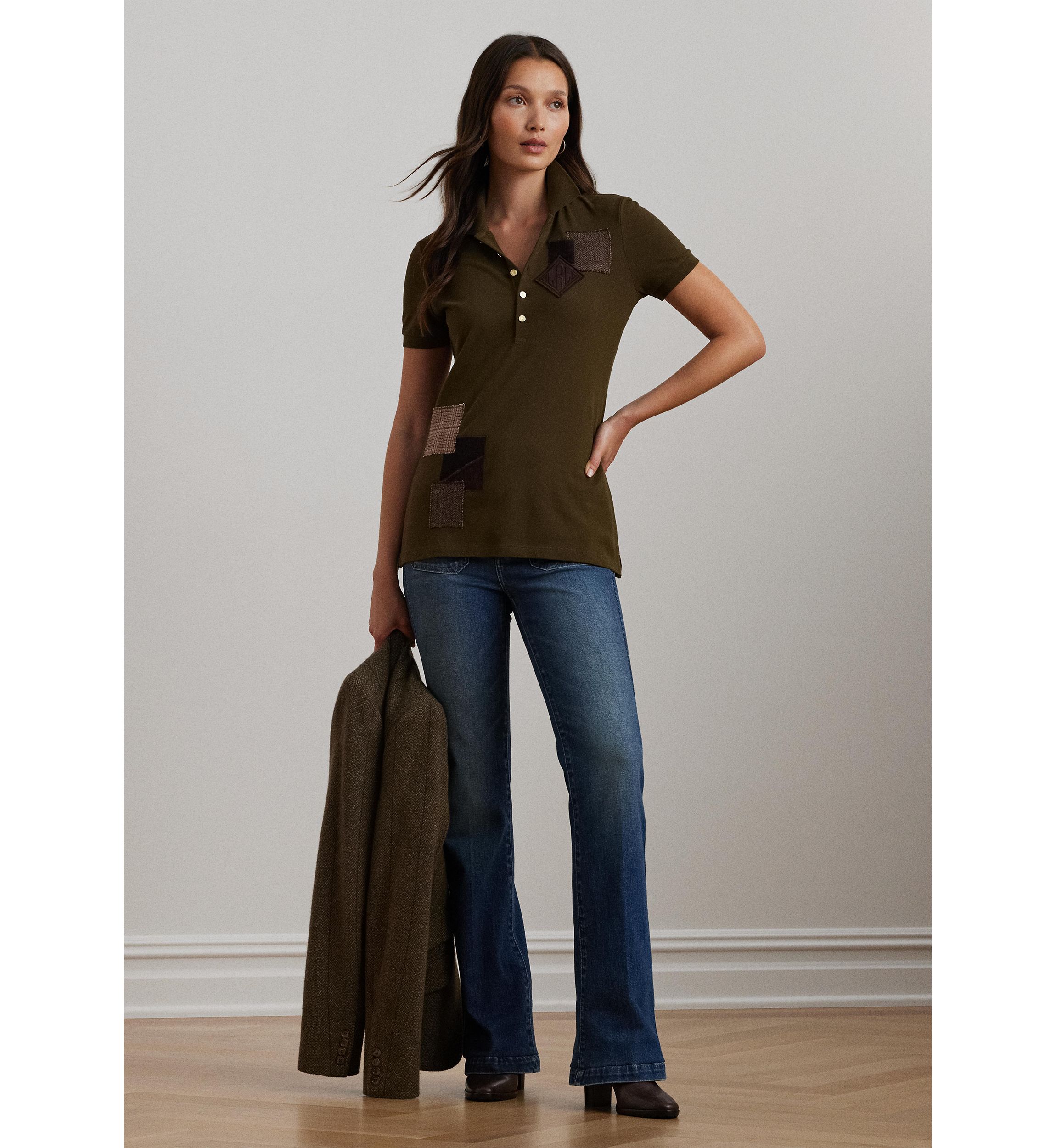 Womens Patchwork Piqué Polo Shirt