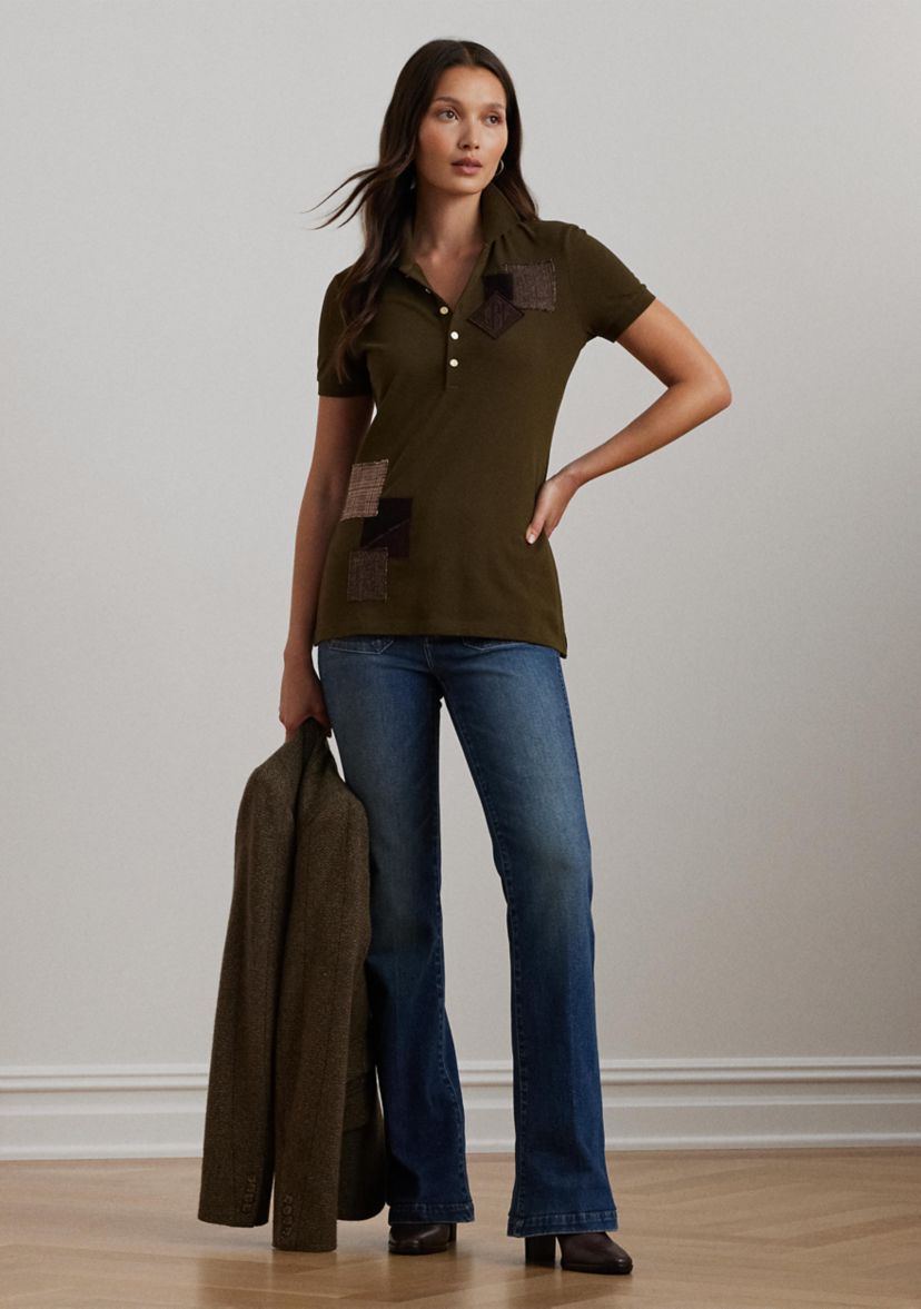 Womens Patchwork Piqué Polo Shirt