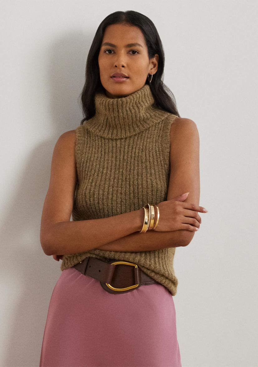 Wool Blend Sleeveless Turtleneck Sweater