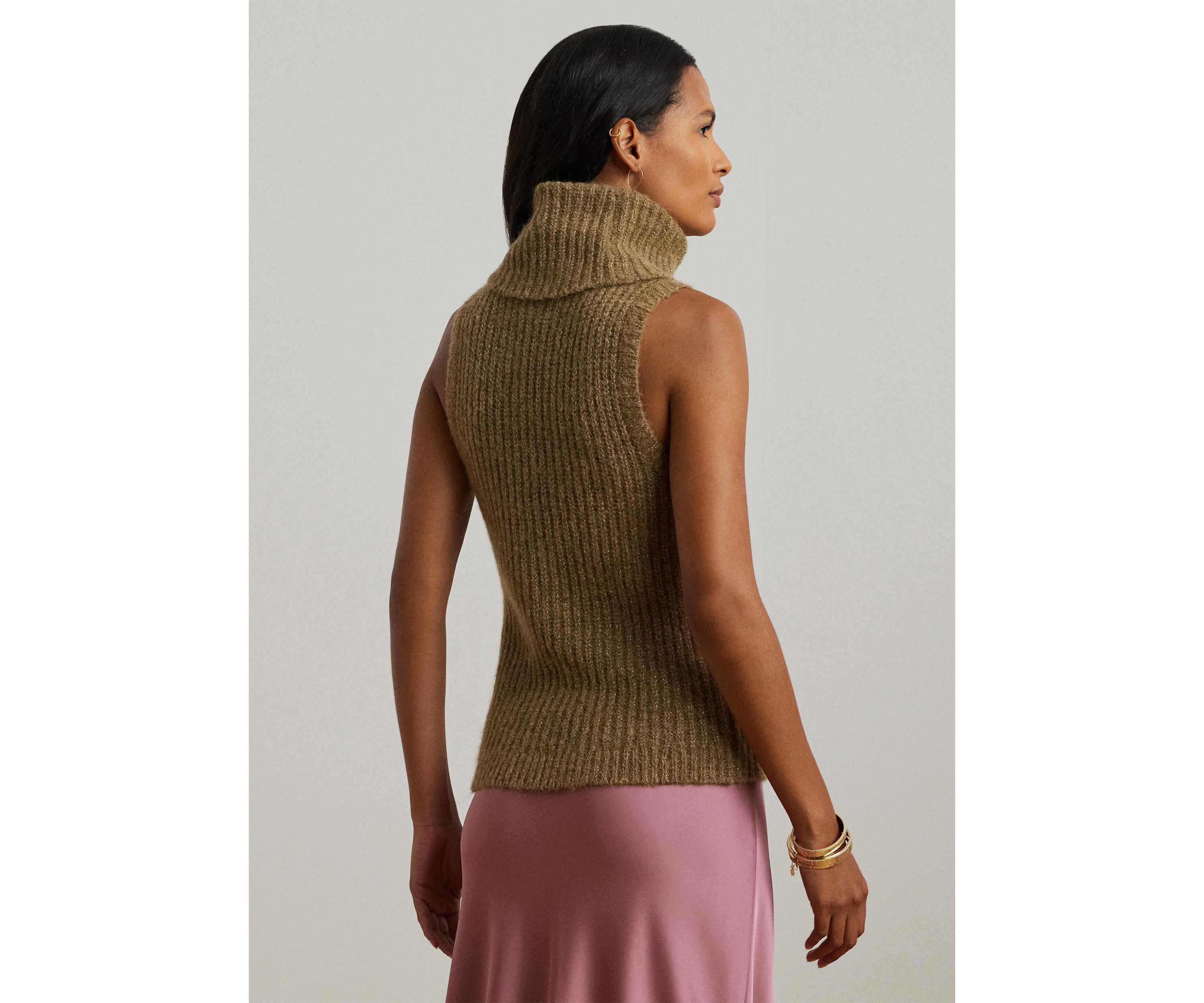 Wool Blend Sleeveless Turtleneck Sweater