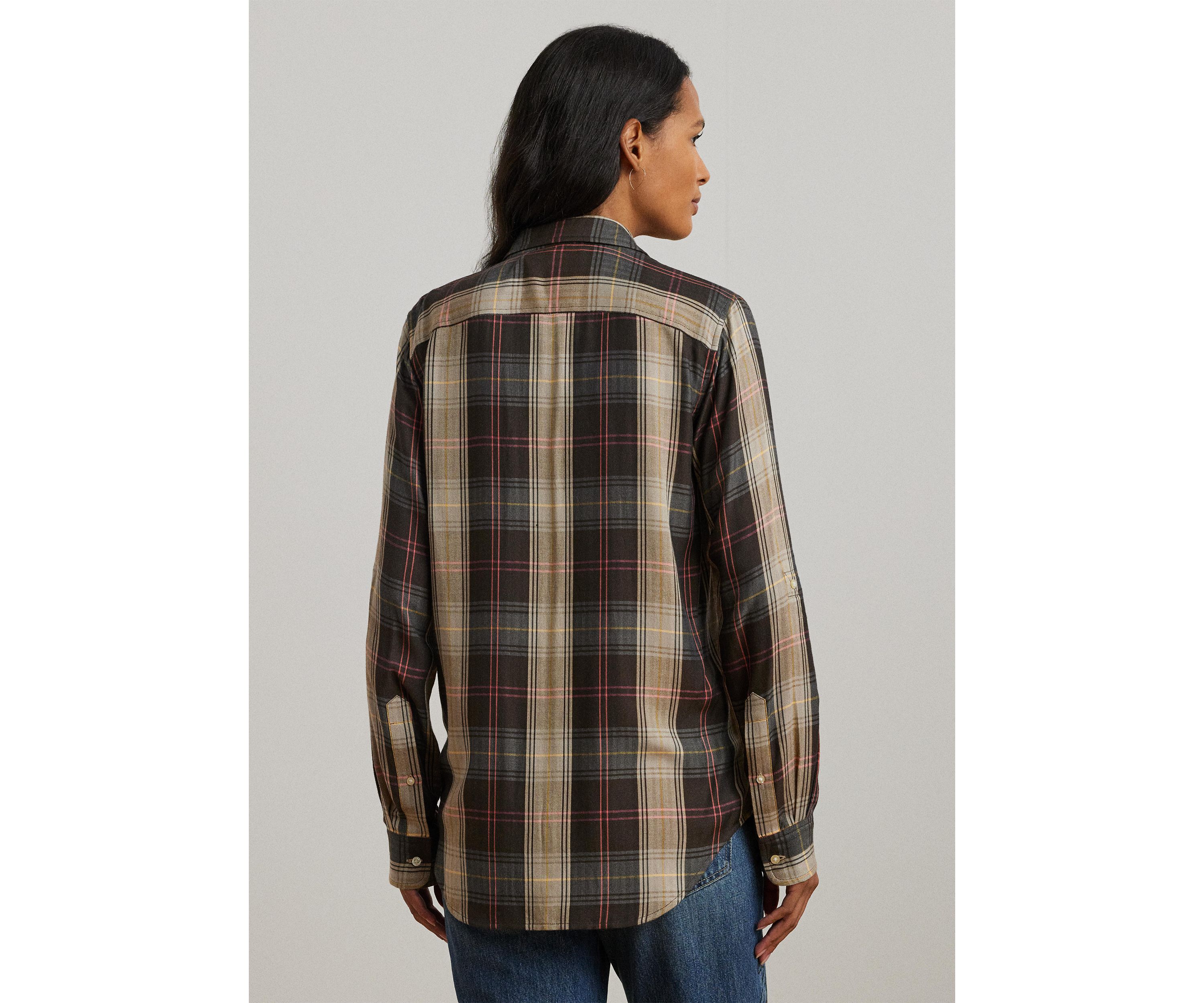 Relaxed Fit Plaid Roll Tab Sleeve Shirt