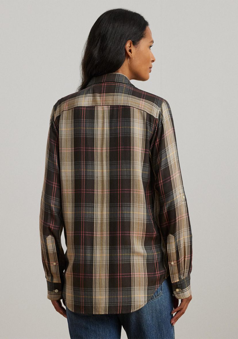 Relaxed Fit Plaid Roll Tab Sleeve Shirt