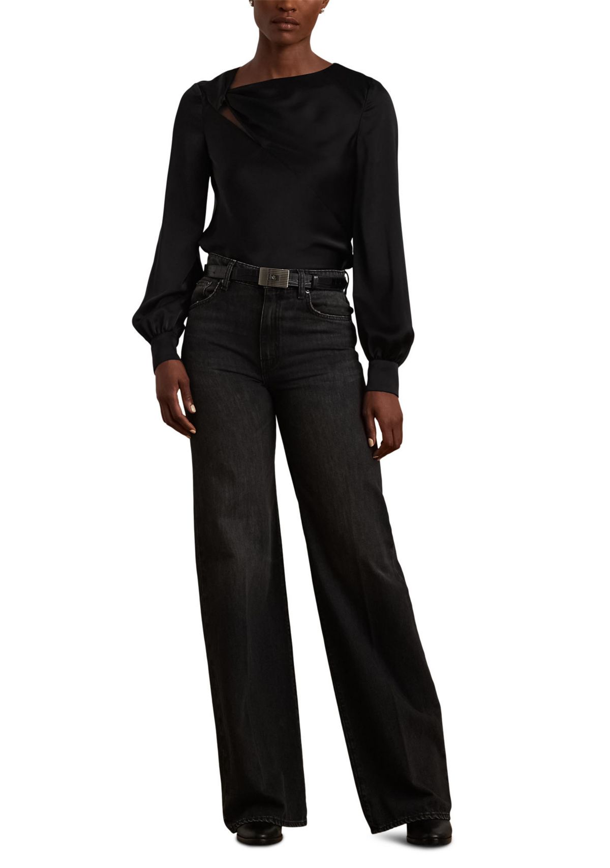 Cut Out Satin Charmeuse Blouse