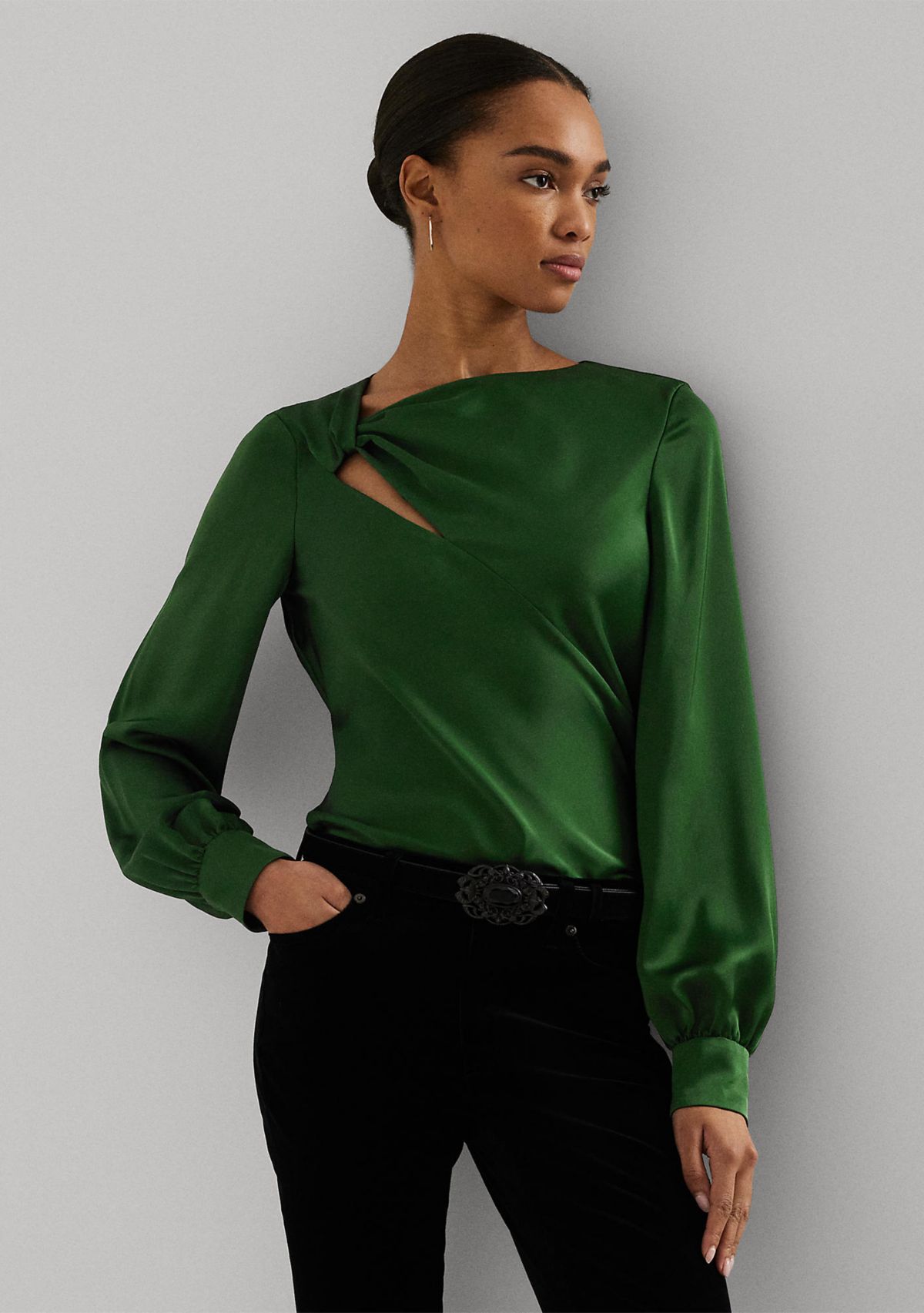 Cut Out Satin Charmeuse Blouse