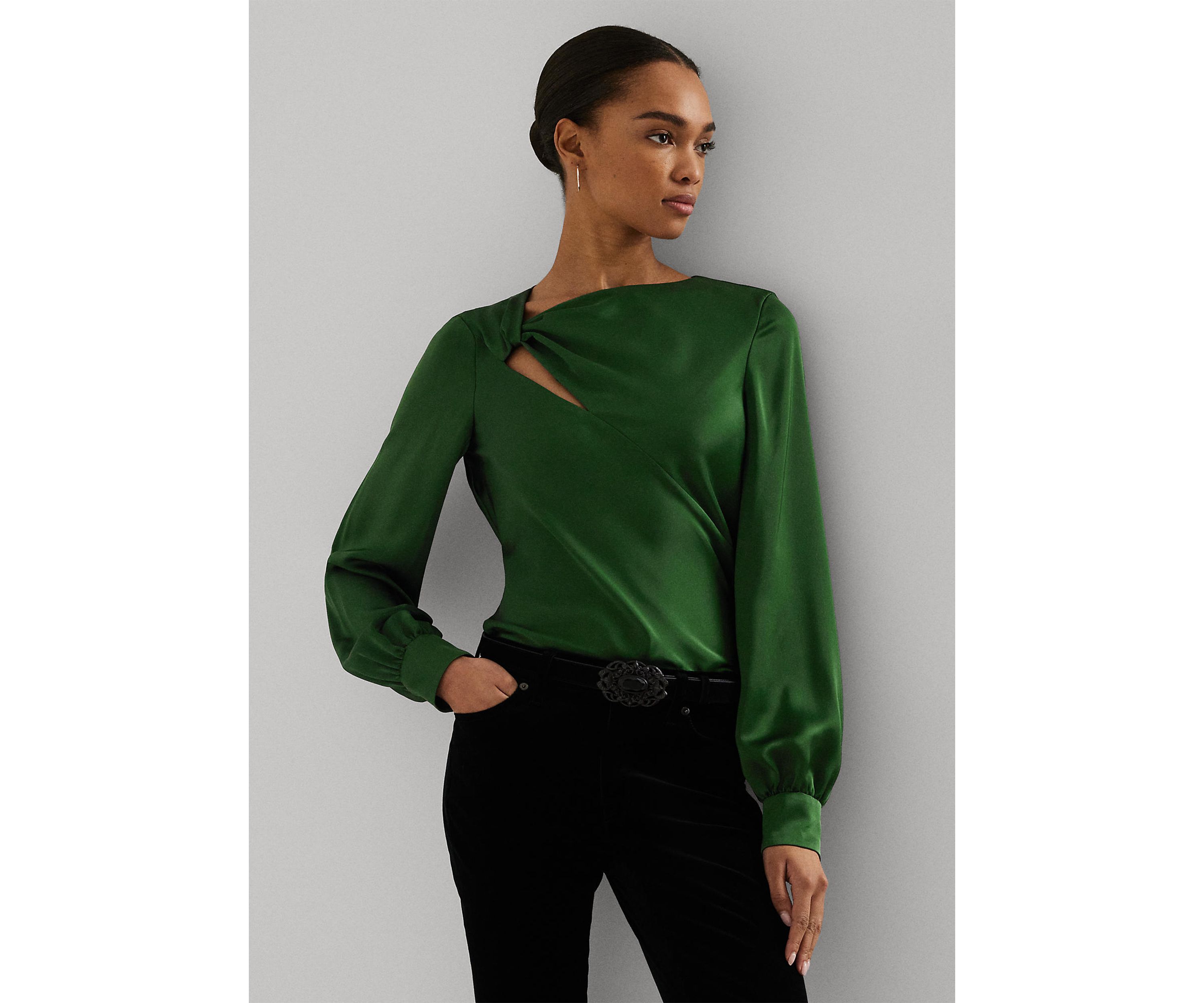 Cut Out Satin Charmeuse Blouse