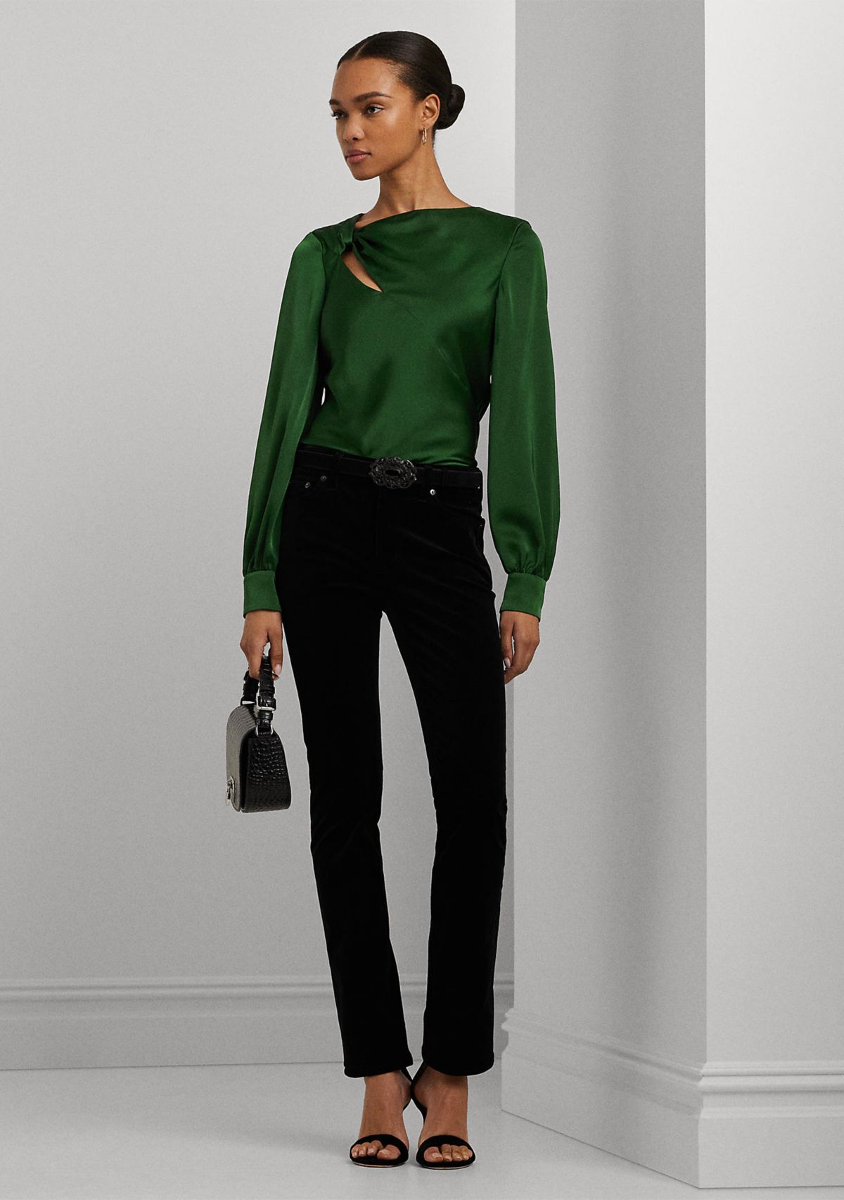 Cut Out Satin Charmeuse Blouse