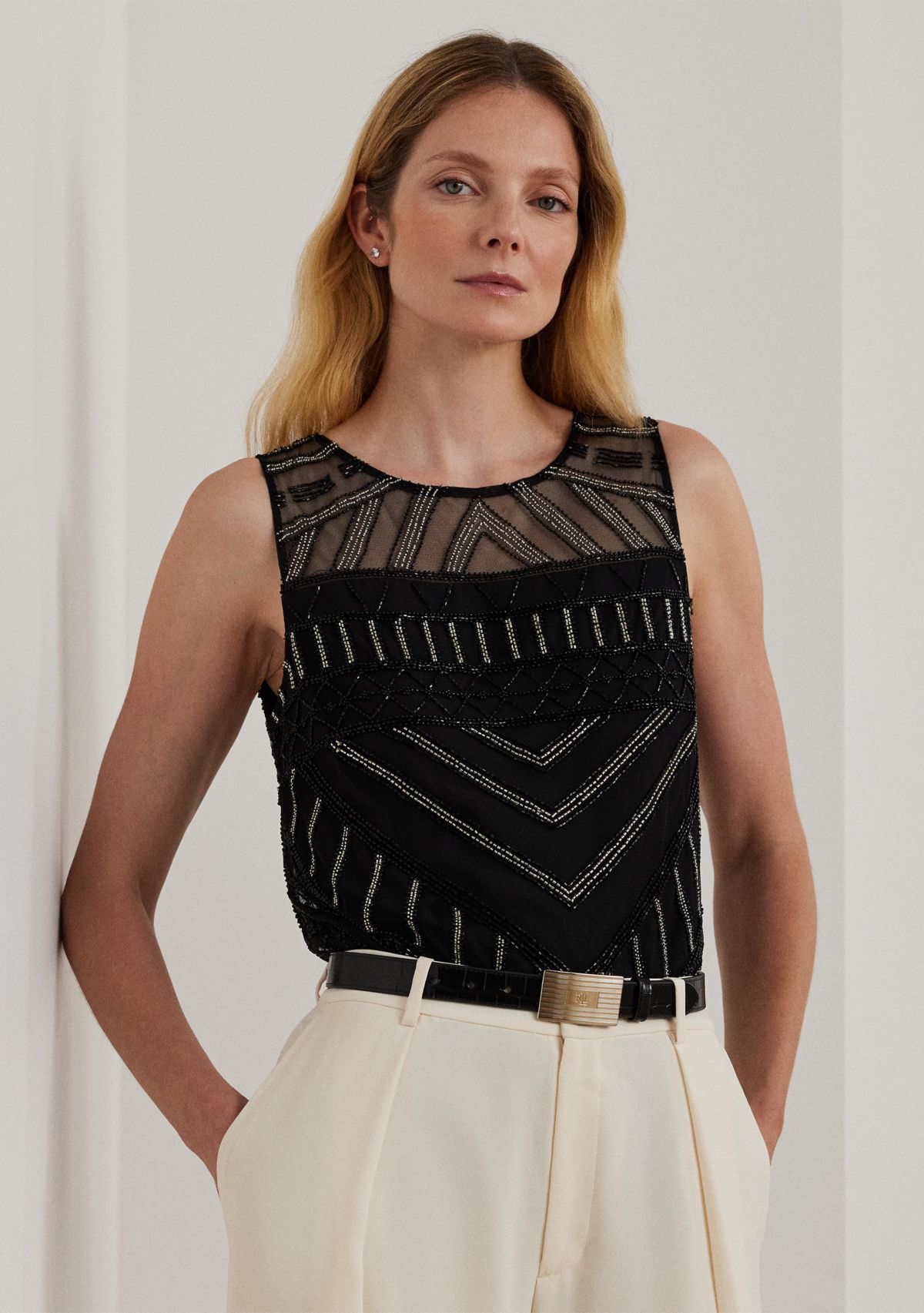 Beaded Mesh Sleeveless Top