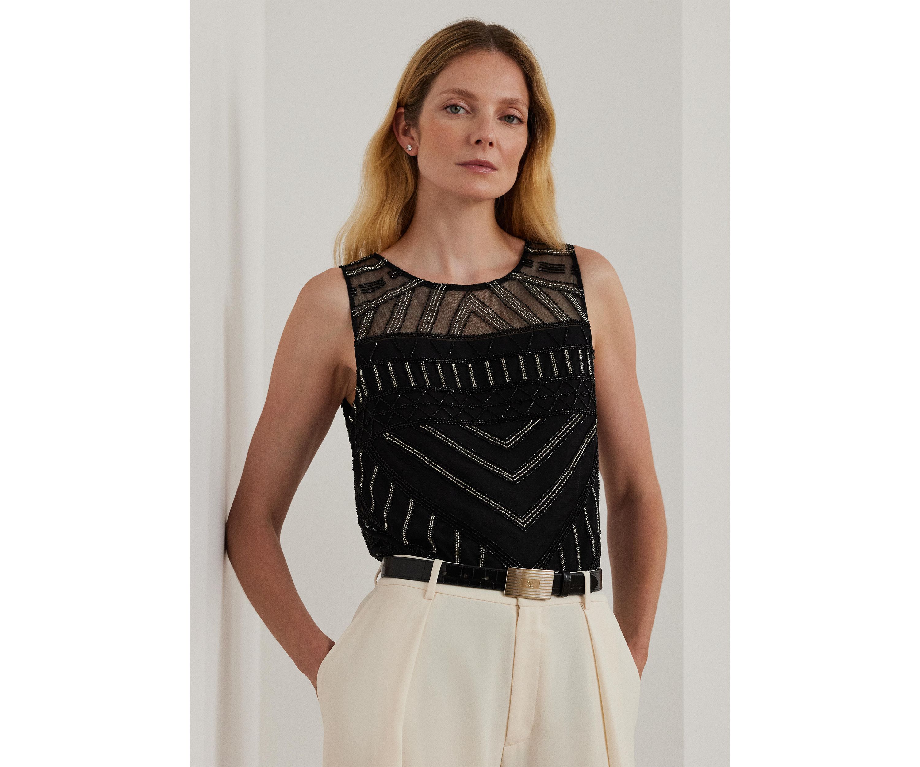 Beaded Mesh Sleeveless Top
