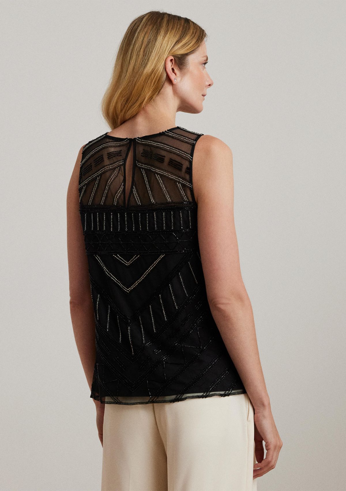 Beaded Mesh Sleeveless Top
