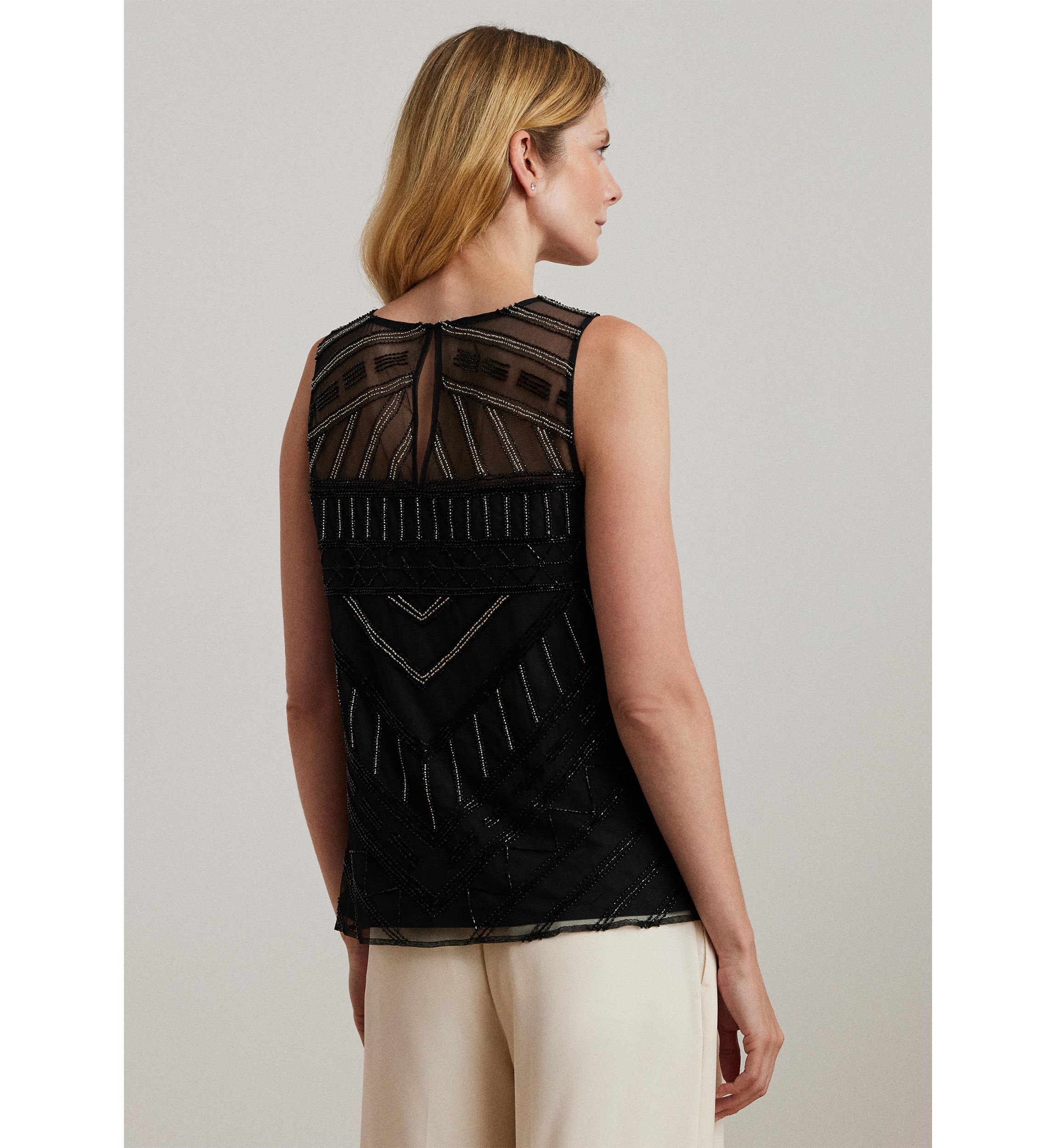 Beaded Mesh Sleeveless Top
