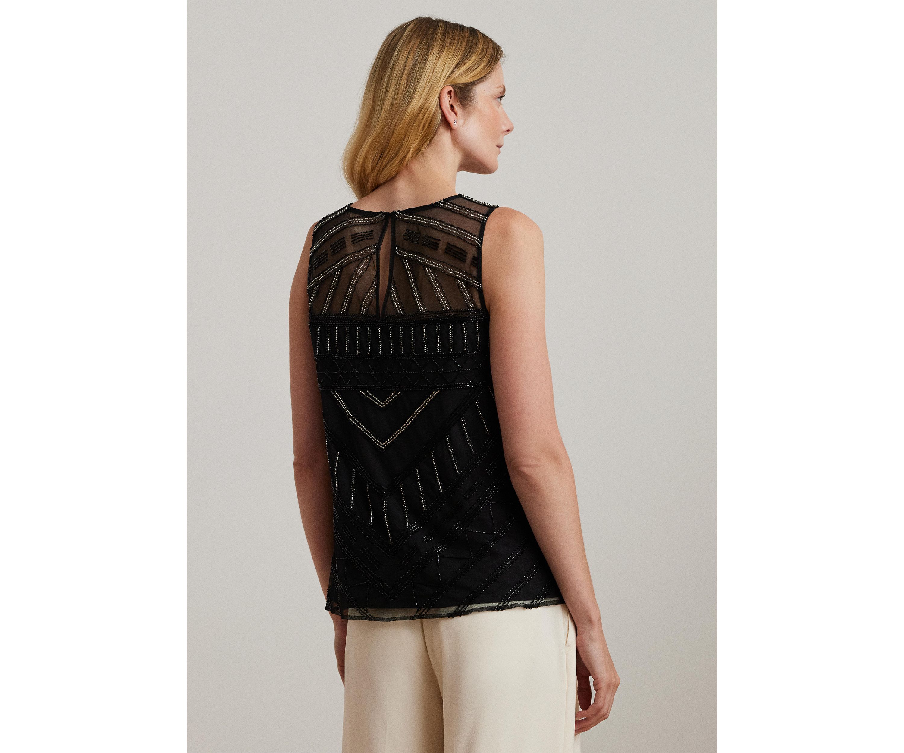 Beaded Mesh Sleeveless Top