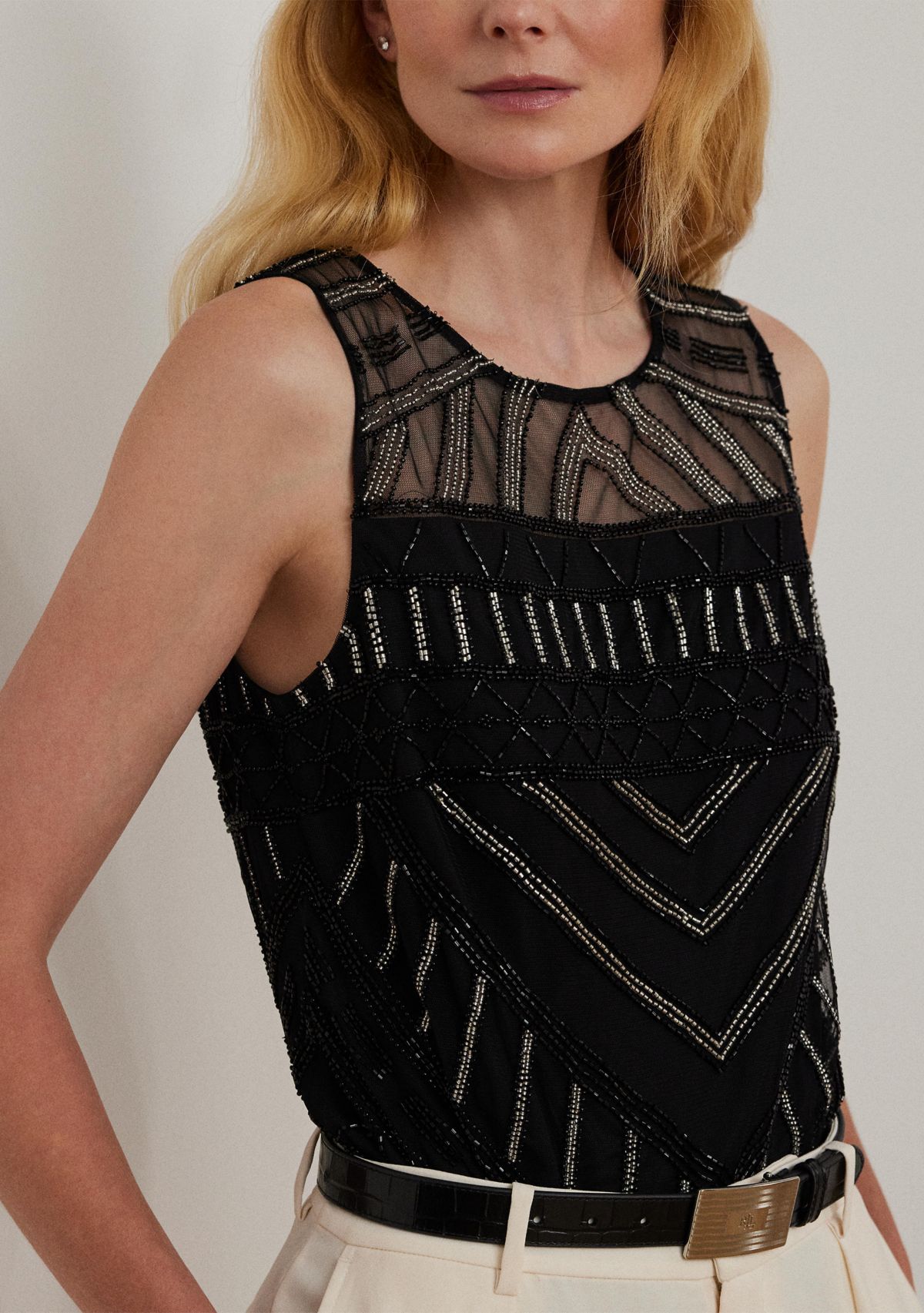 Beaded Mesh Sleeveless Top