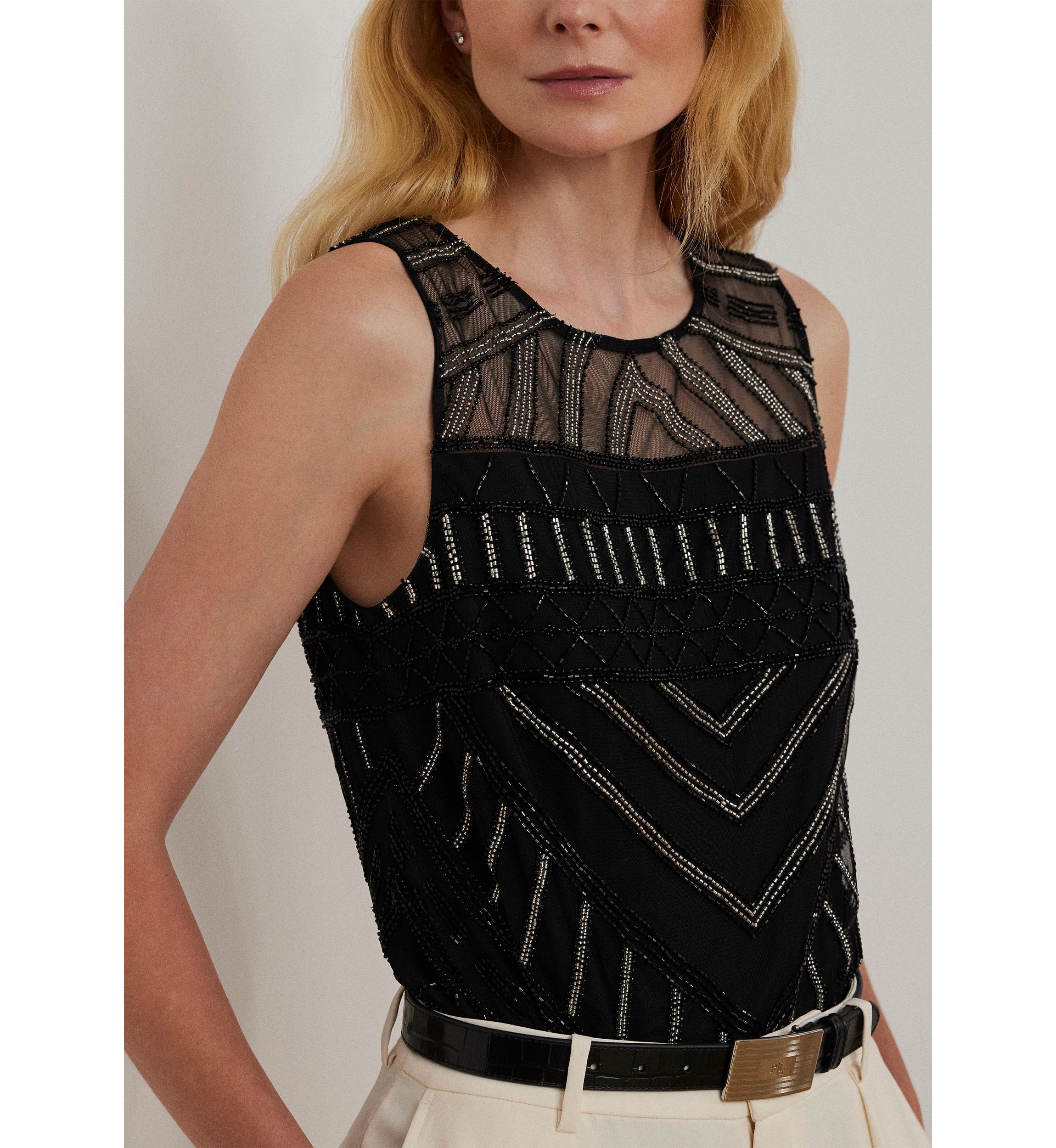 Beaded Mesh Sleeveless Top
