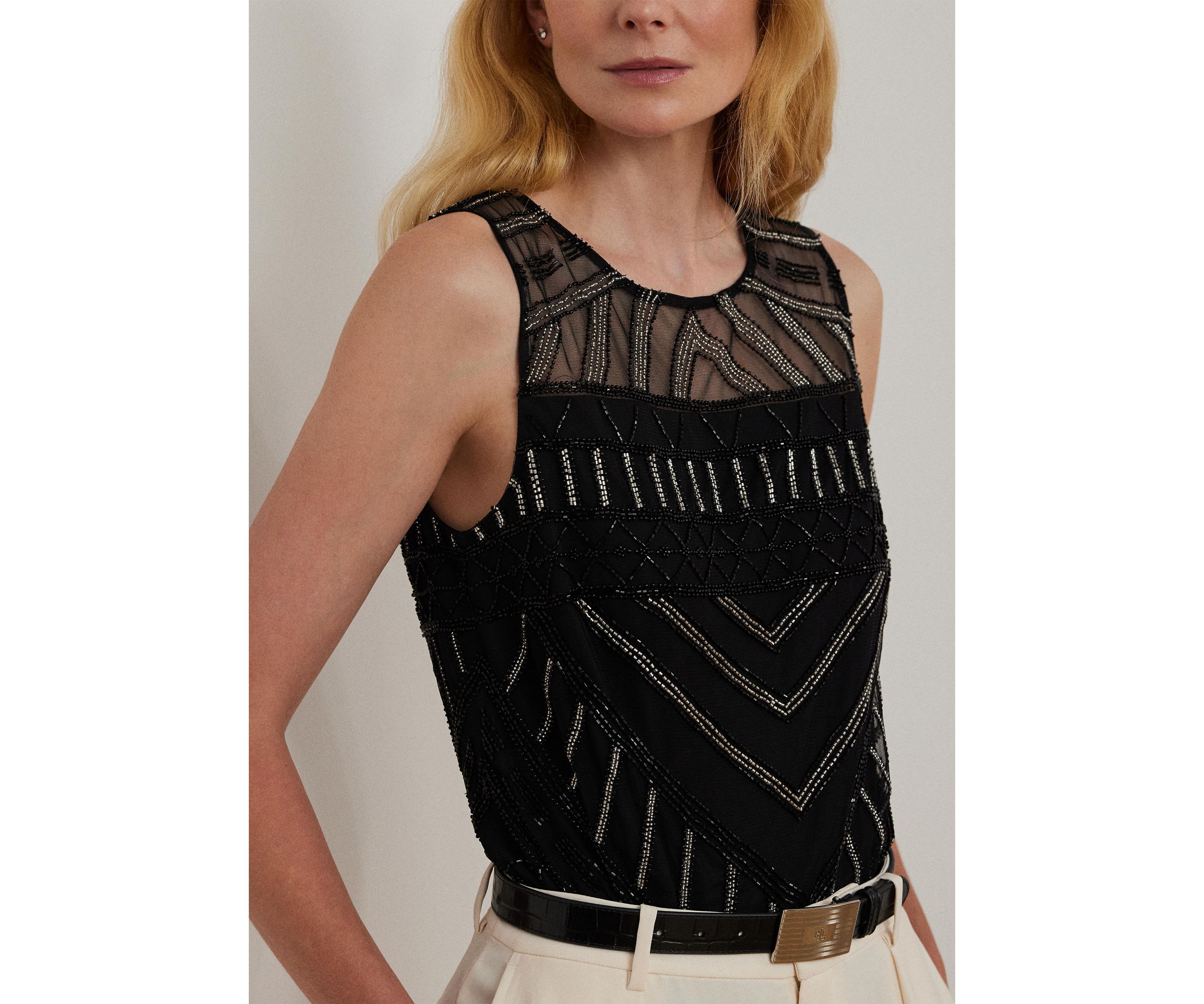 Beaded Mesh Sleeveless Top
