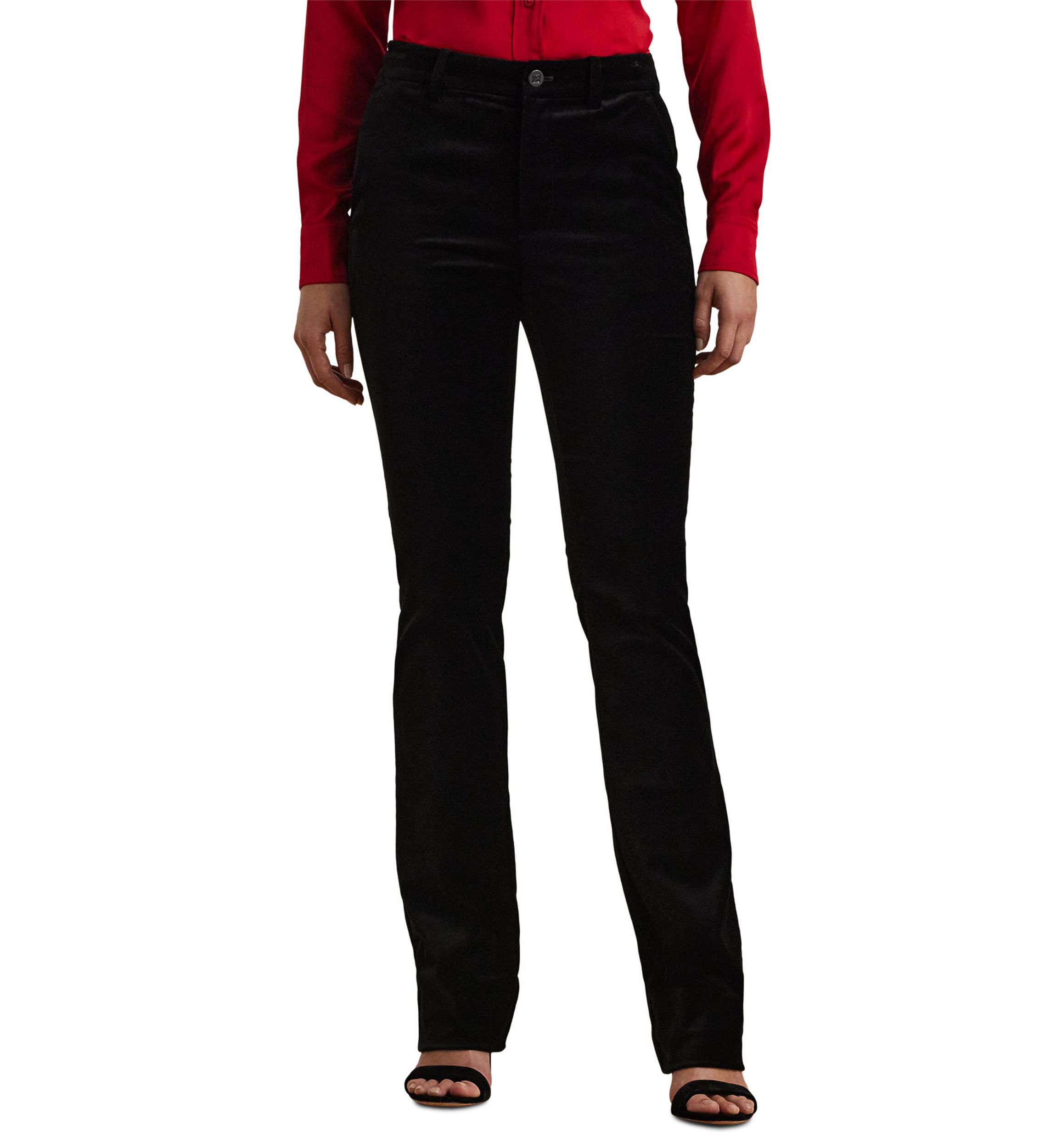 High Rise Stretch Velvet Bootcut Trouser Pants