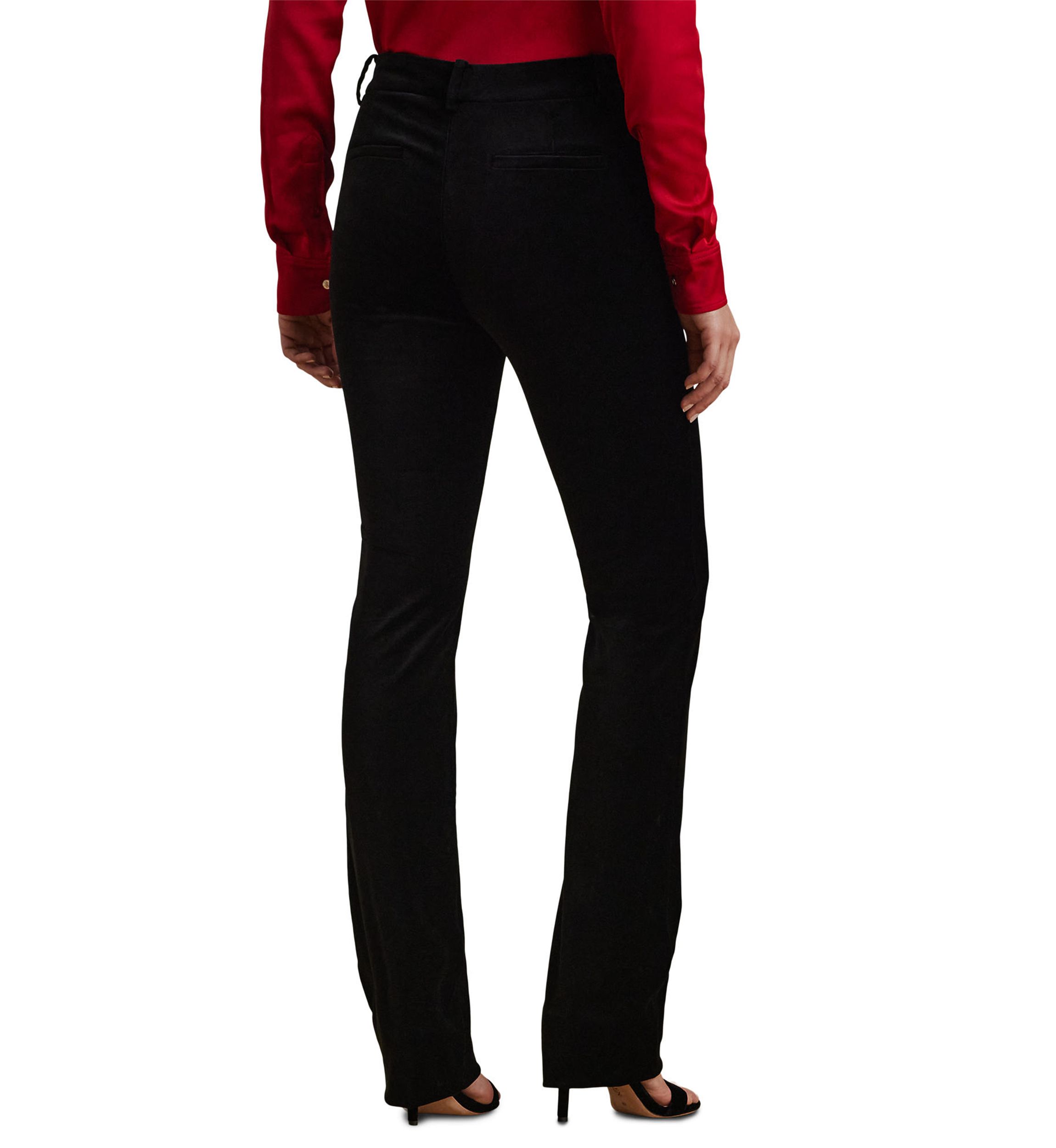 High Rise Stretch Velvet Bootcut Trouser Pants