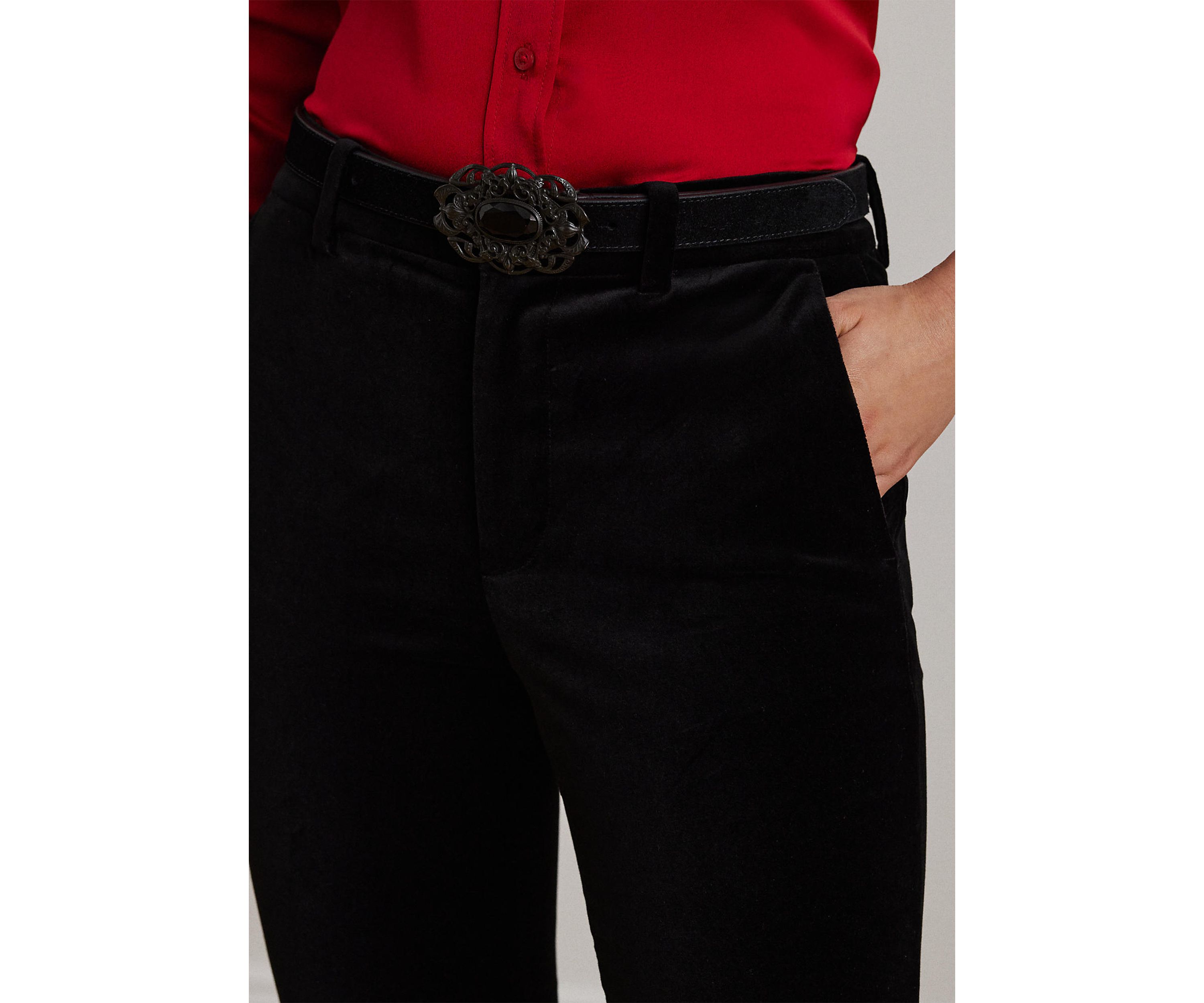 High Rise Stretch Velvet Bootcut Trouser Pants