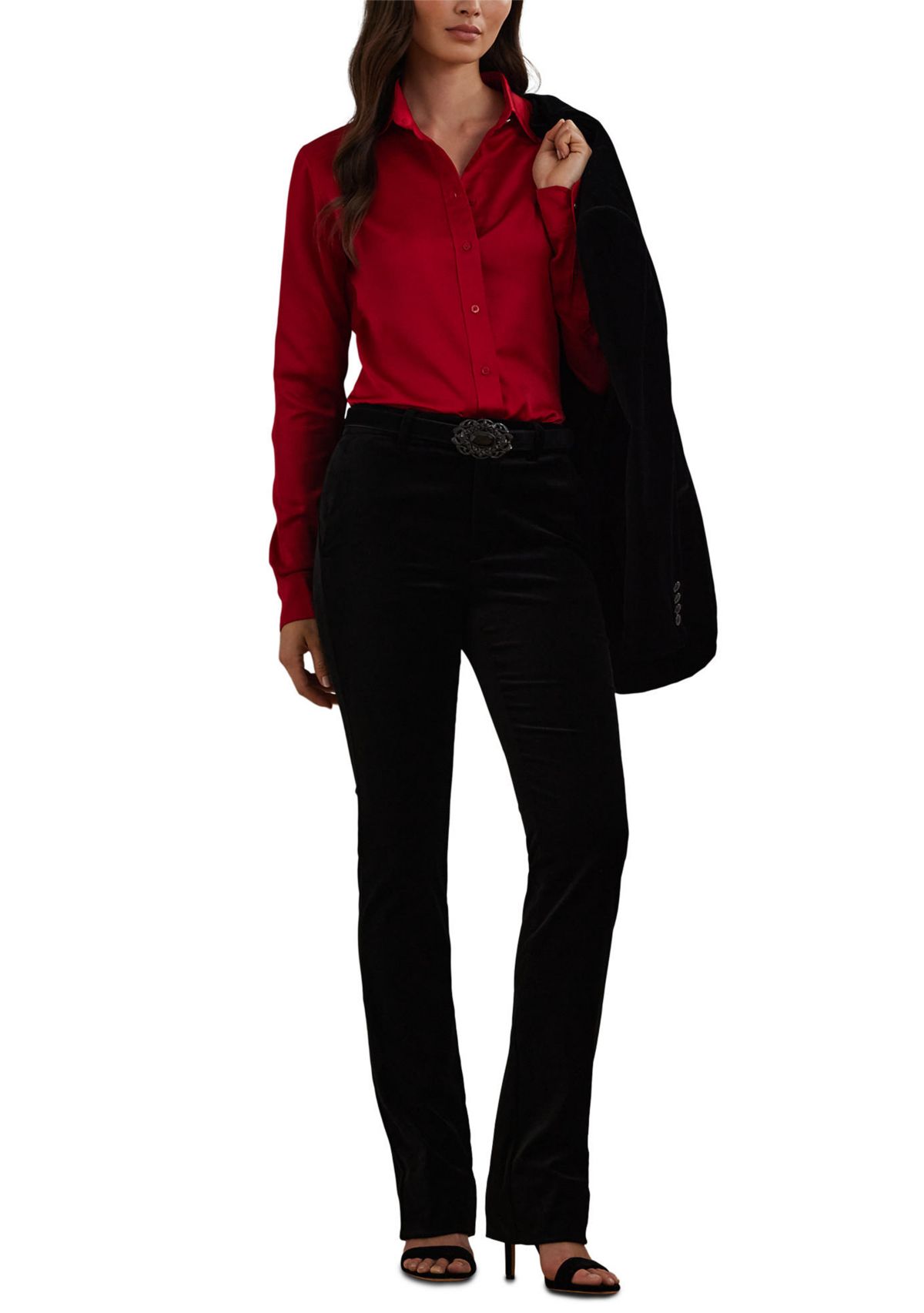 High Rise Stretch Velvet Bootcut Trouser Pants