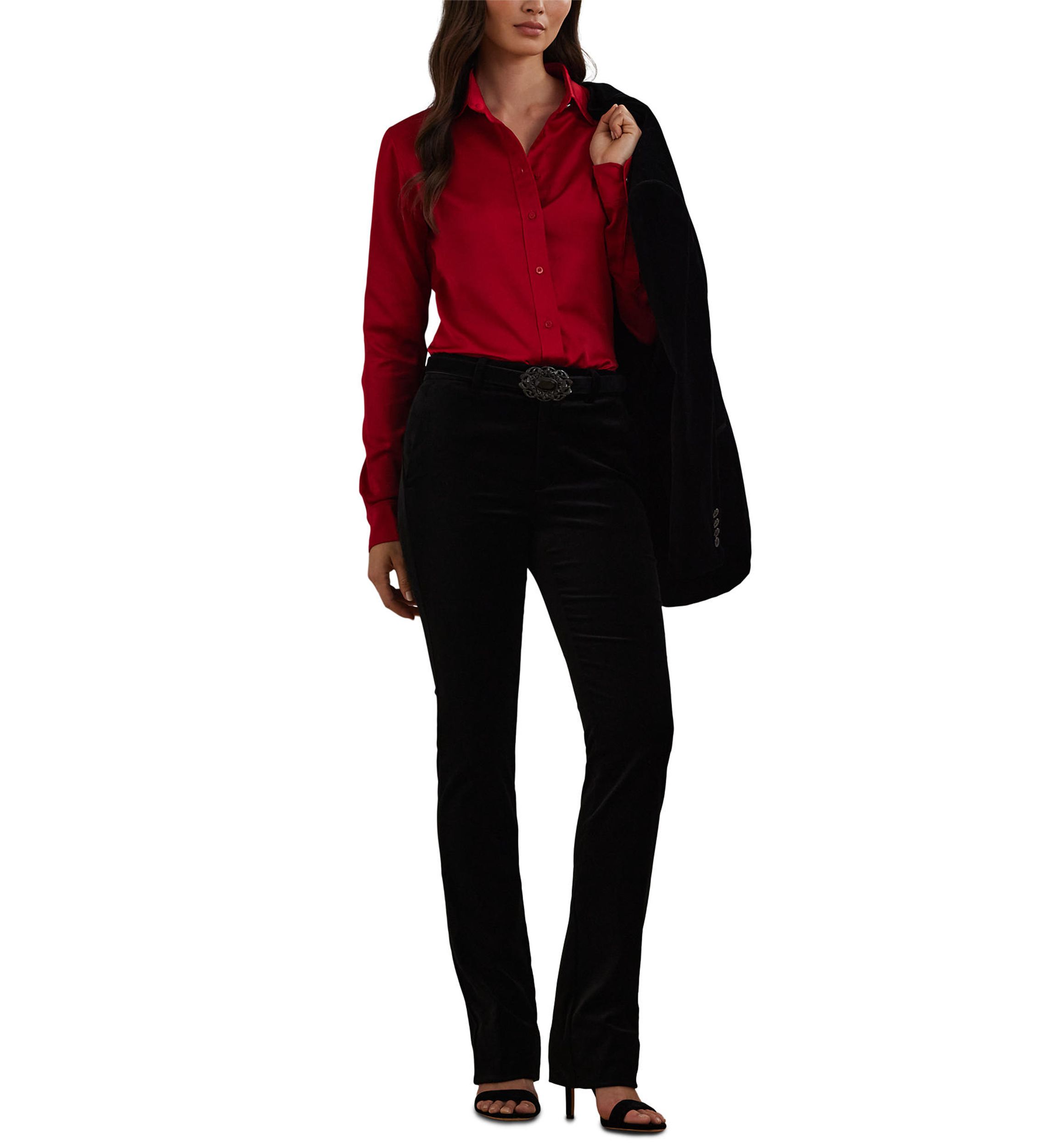 High Rise Stretch Velvet Bootcut Trouser Pants