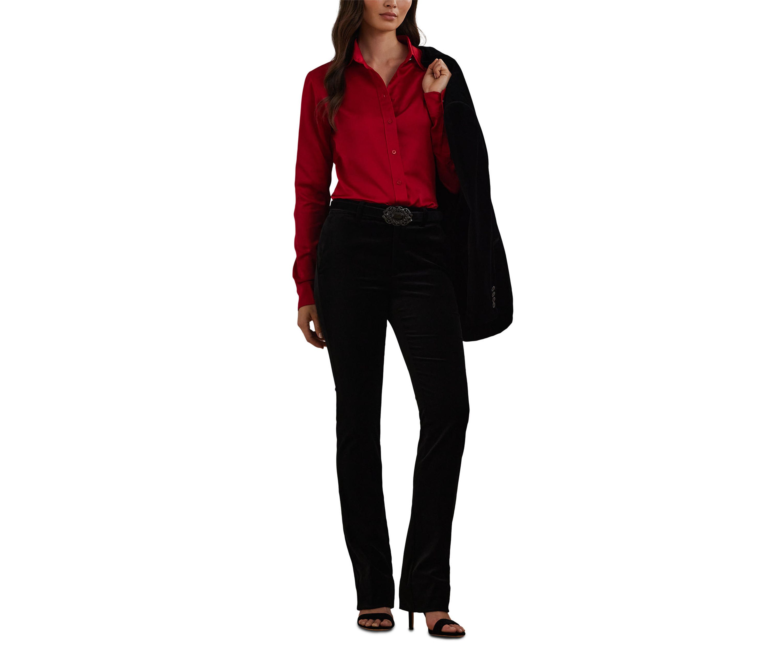High Rise Stretch Velvet Bootcut Trouser Pants