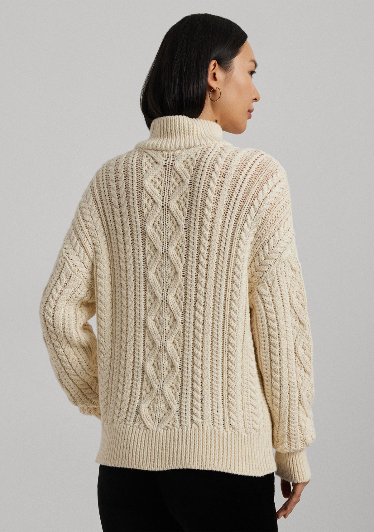 Womens Aran-Knit Cotton Quarter-Zip Pullover