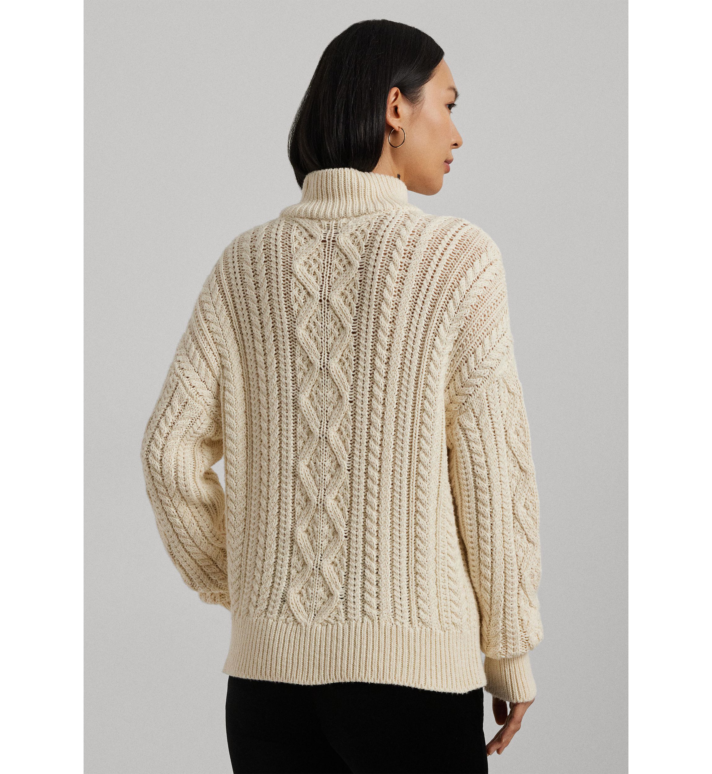 Womens Aran-Knit Cotton Quarter-Zip Pullover