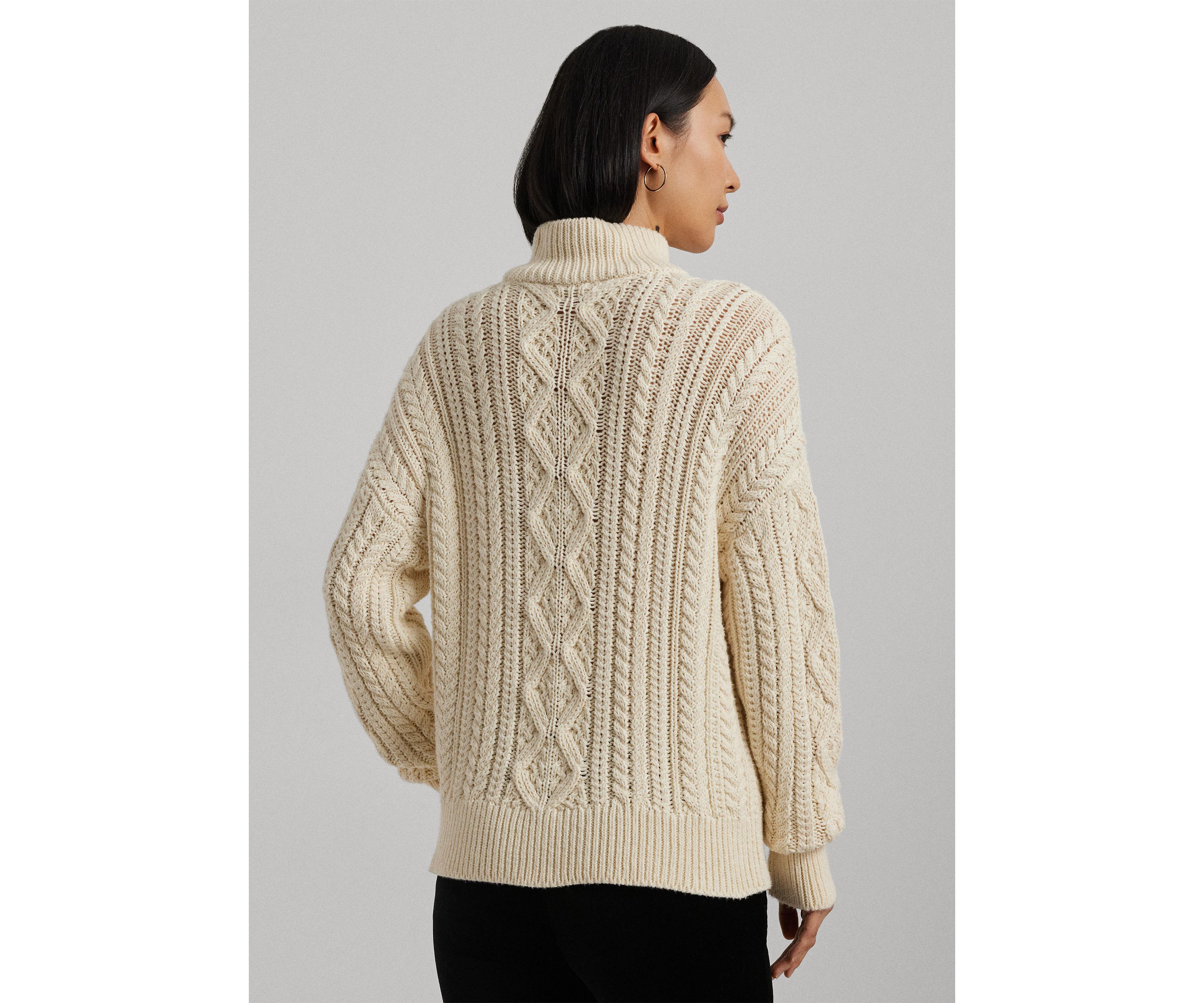 Womens Aran-Knit Cotton Quarter-Zip Pullover