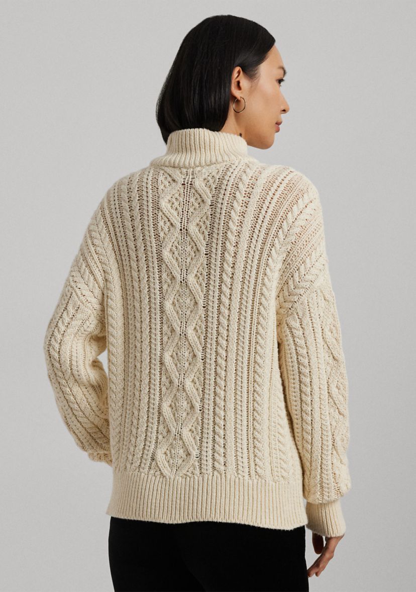 Womens Aran-Knit Cotton Quarter-Zip Pullover
