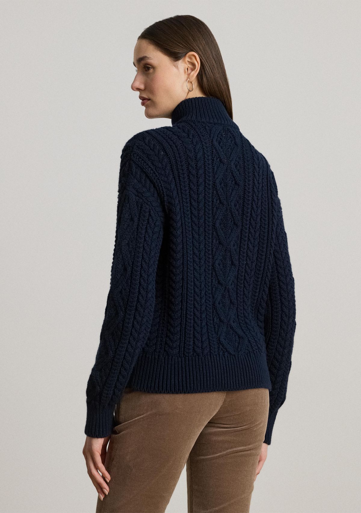 Womens Aran-Knit Cotton Quarter-Zip Pullover