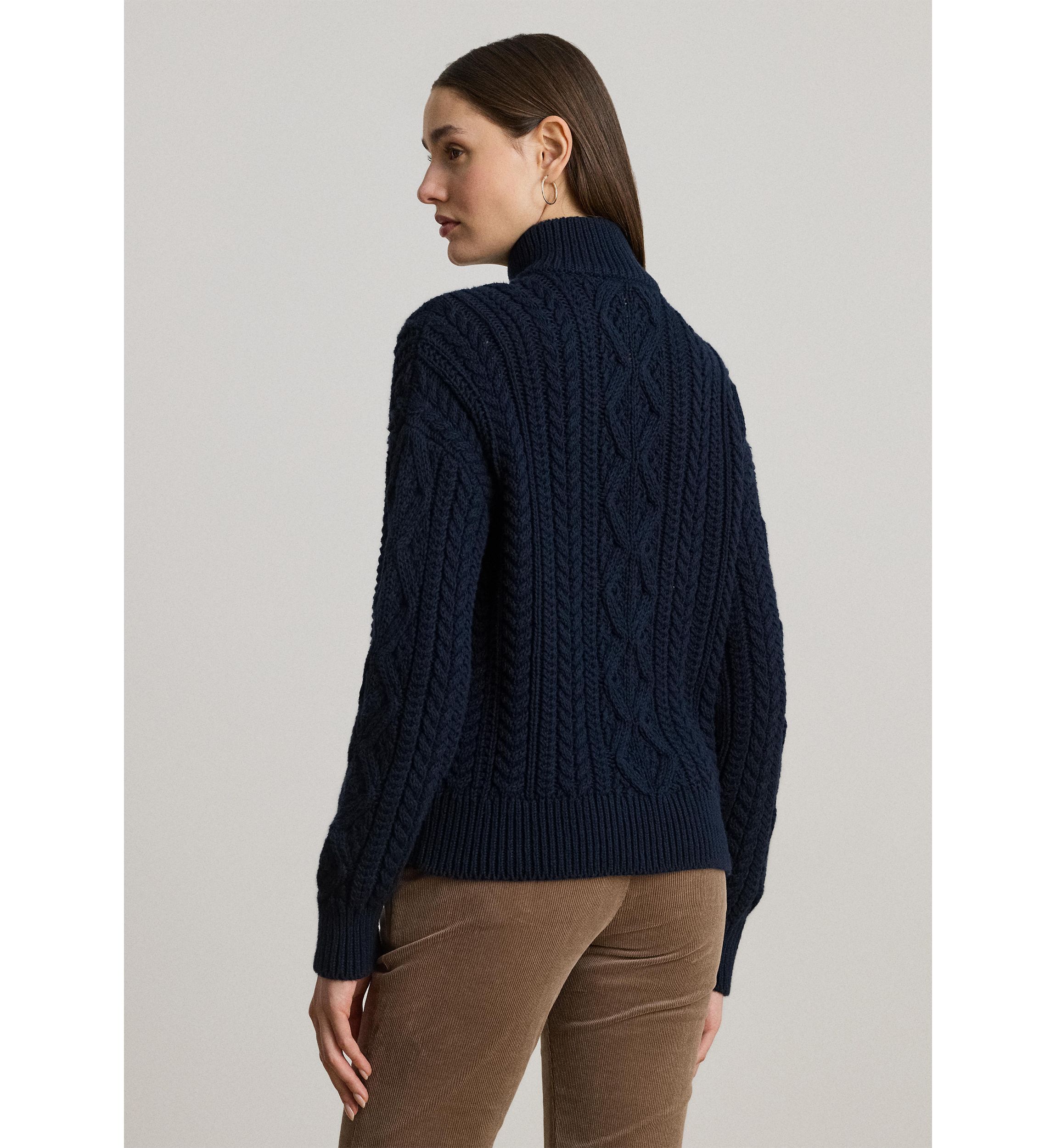 Womens Aran-Knit Cotton Quarter-Zip Pullover