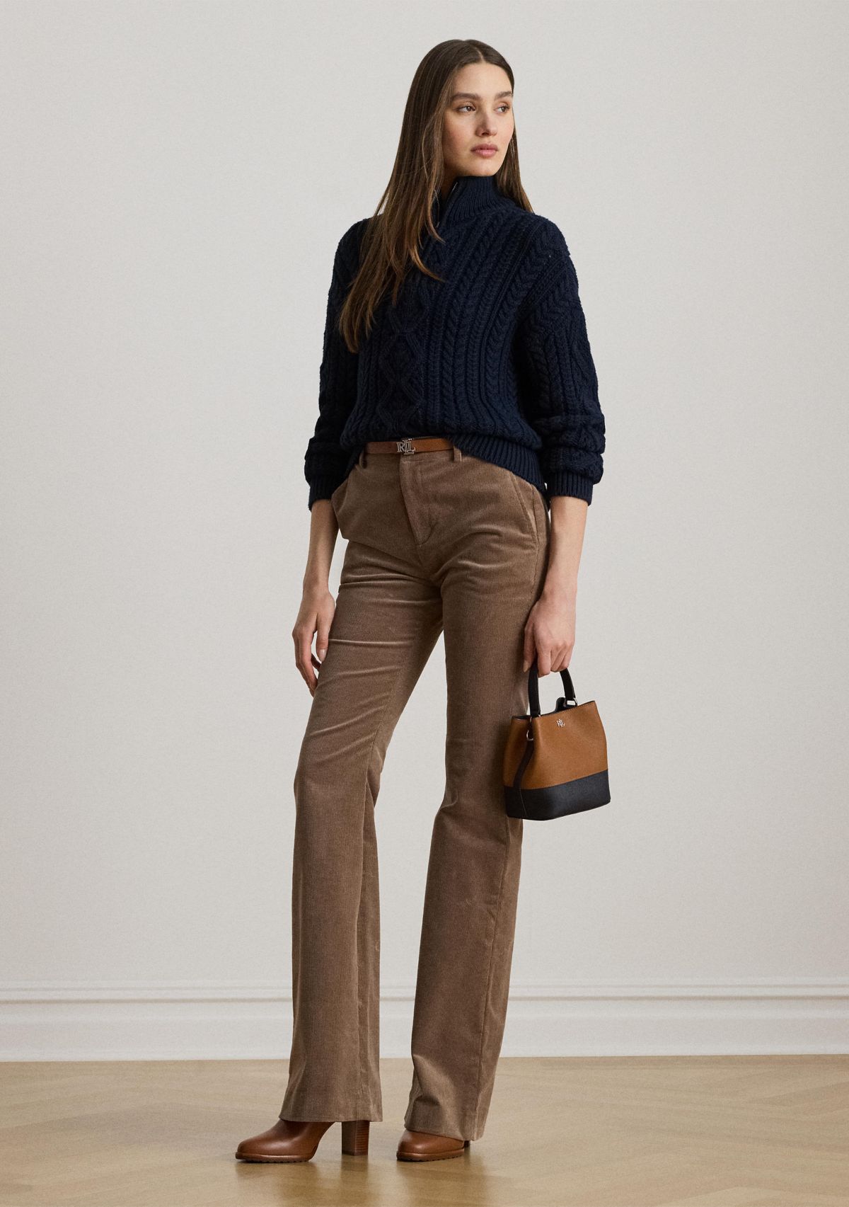 Womens Aran-Knit Cotton Quarter-Zip Pullover