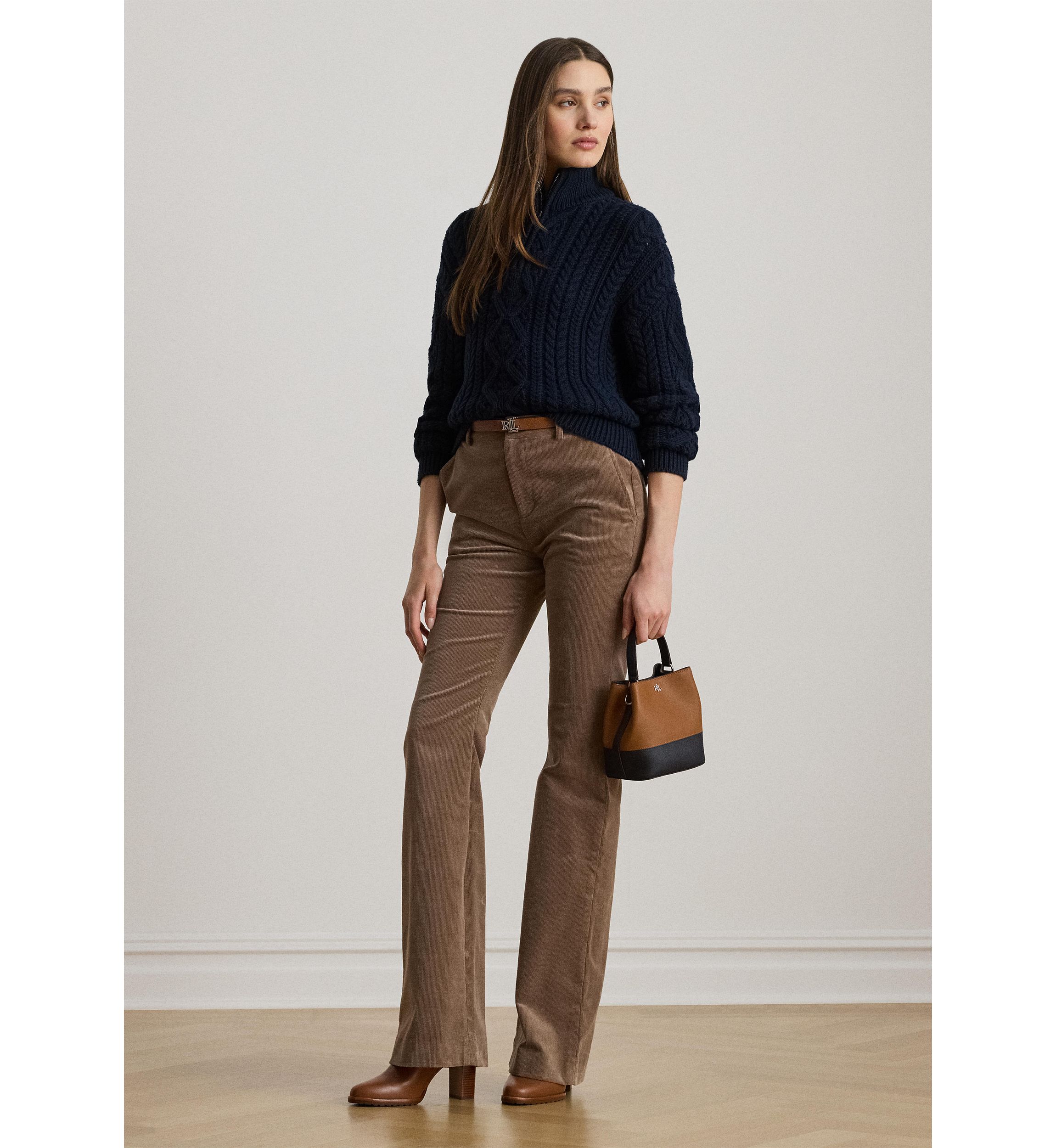 Womens Aran-Knit Cotton Quarter-Zip Pullover