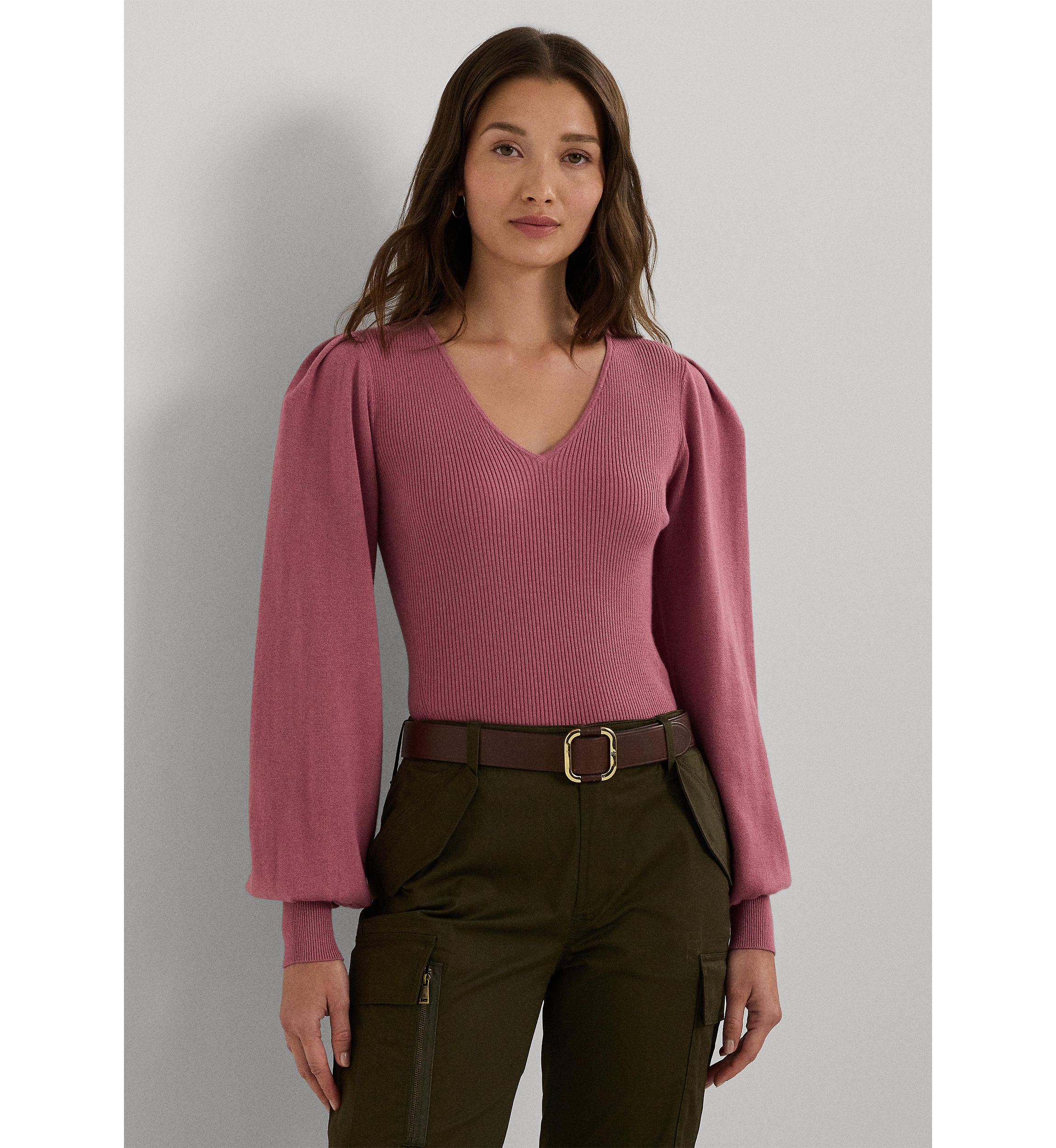 Womens Cotton-Blend Blouson-Sleeve Sweater