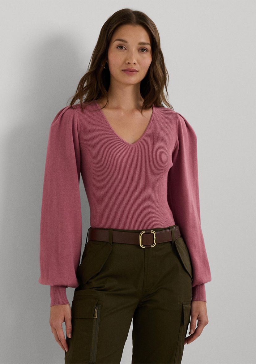 Womens Cotton-Blend Blouson-Sleeve Sweater