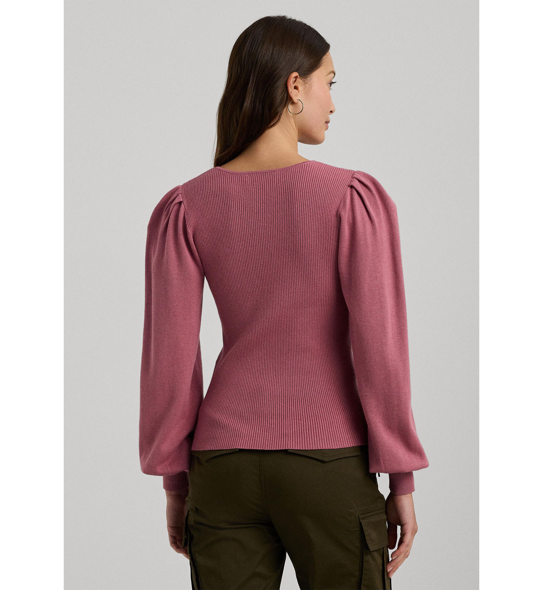 Womens Cotton-Blend Blouson-Sleeve Sweater