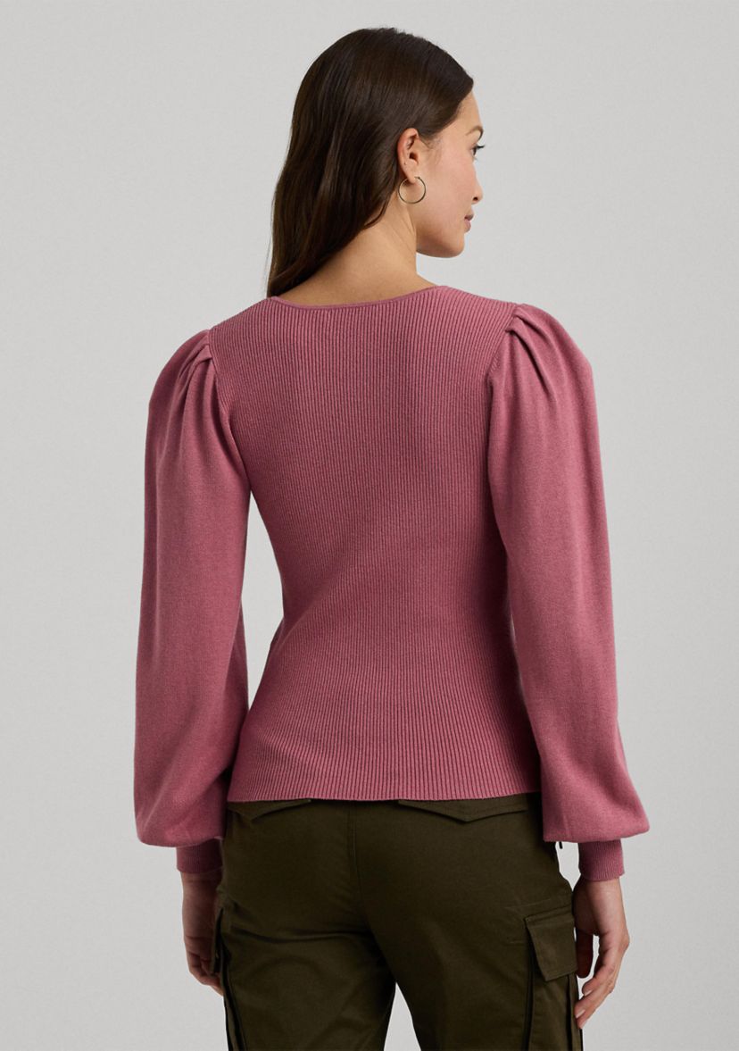 Womens Cotton-Blend Blouson-Sleeve Sweater