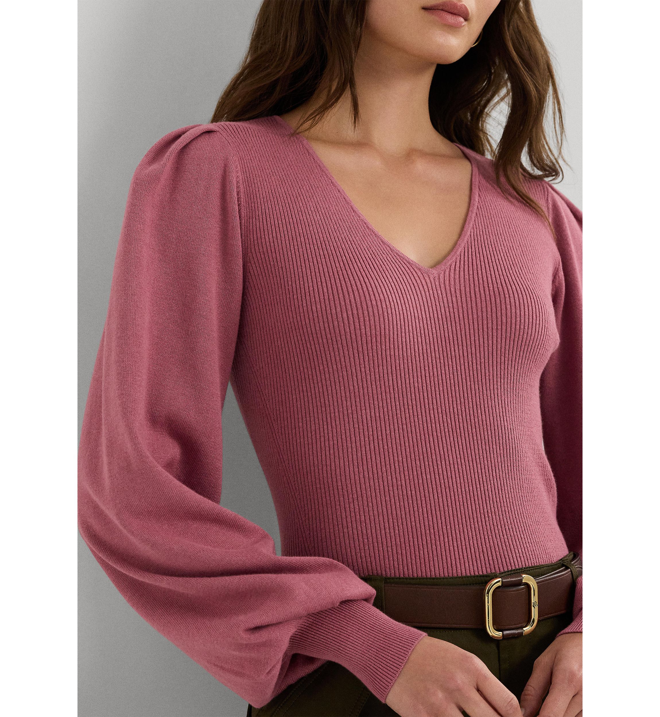 Womens Cotton-Blend Blouson-Sleeve Sweater