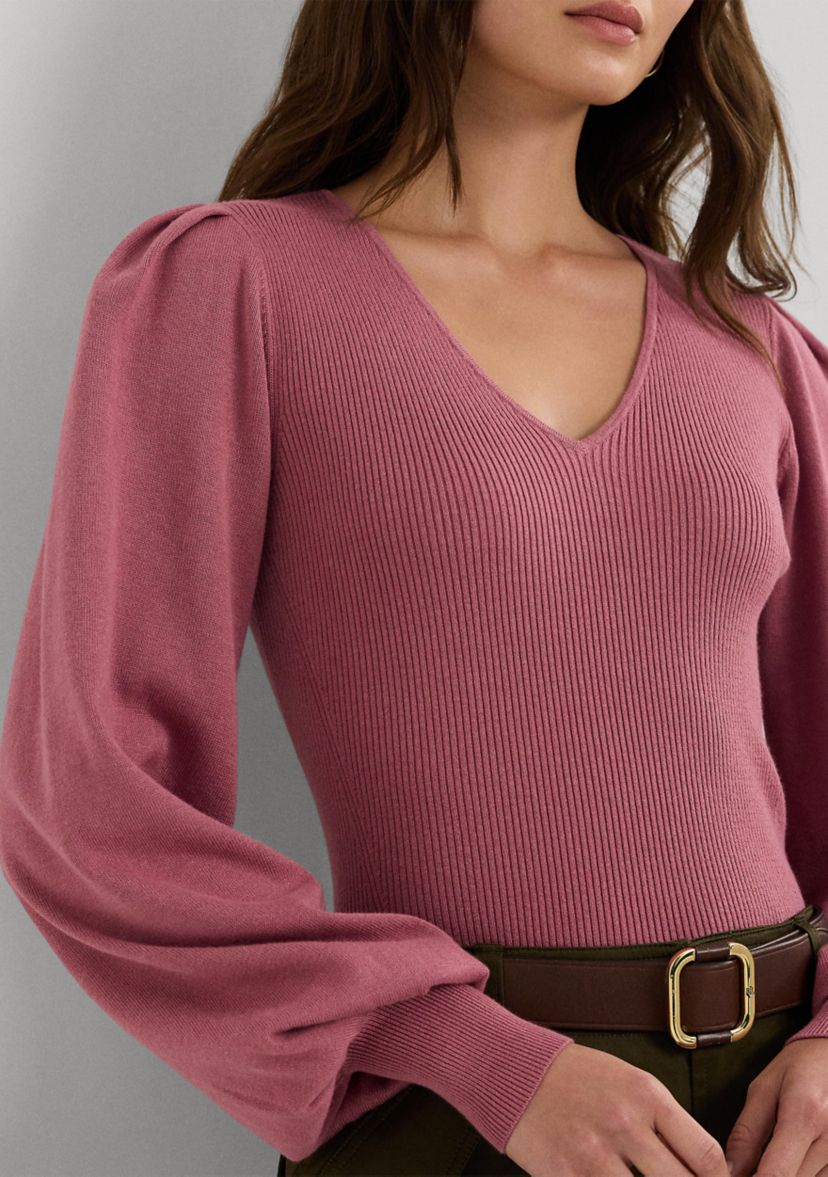 Womens Cotton-Blend Blouson-Sleeve Sweater