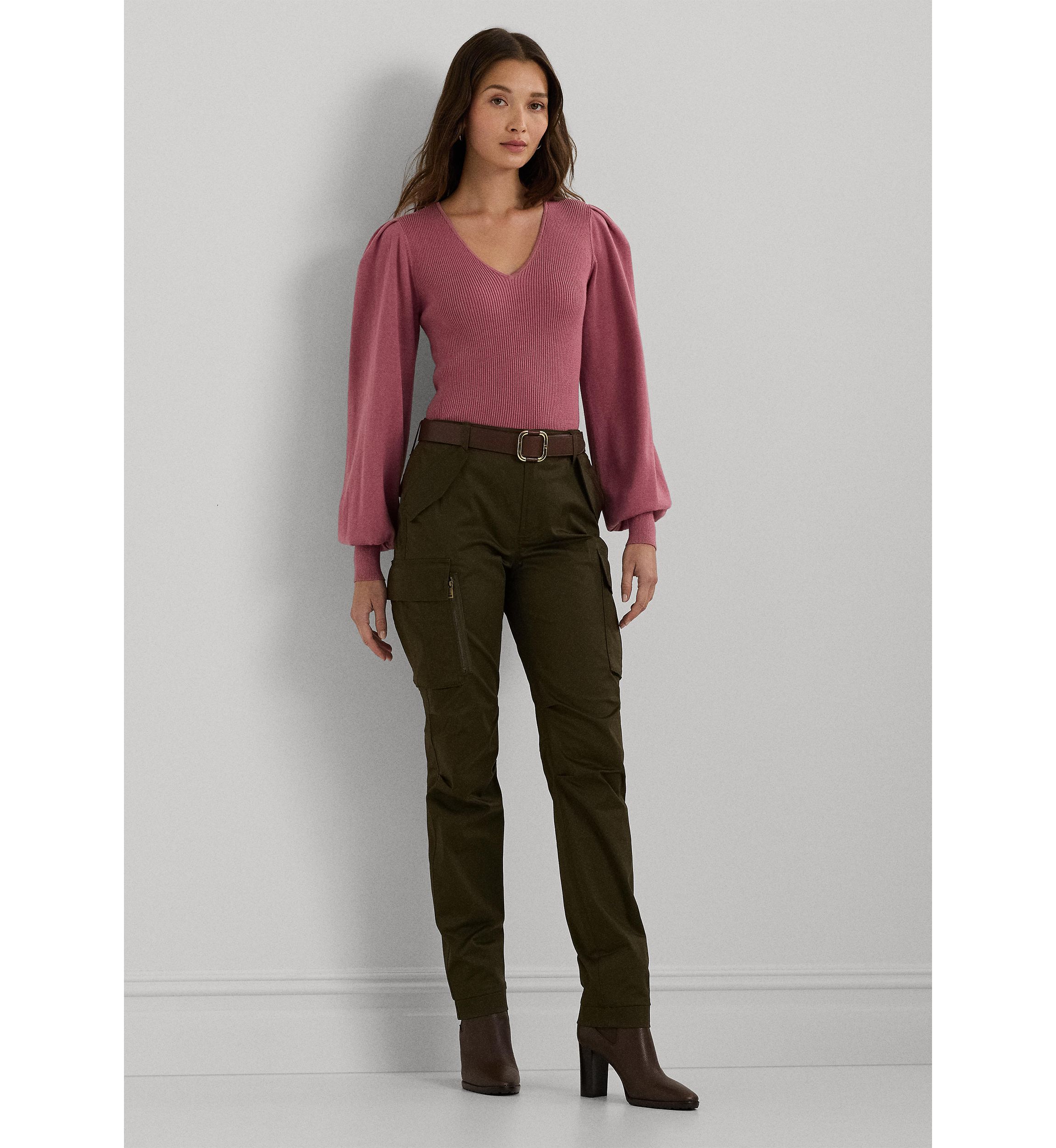 Womens Cotton-Blend Blouson-Sleeve Sweater