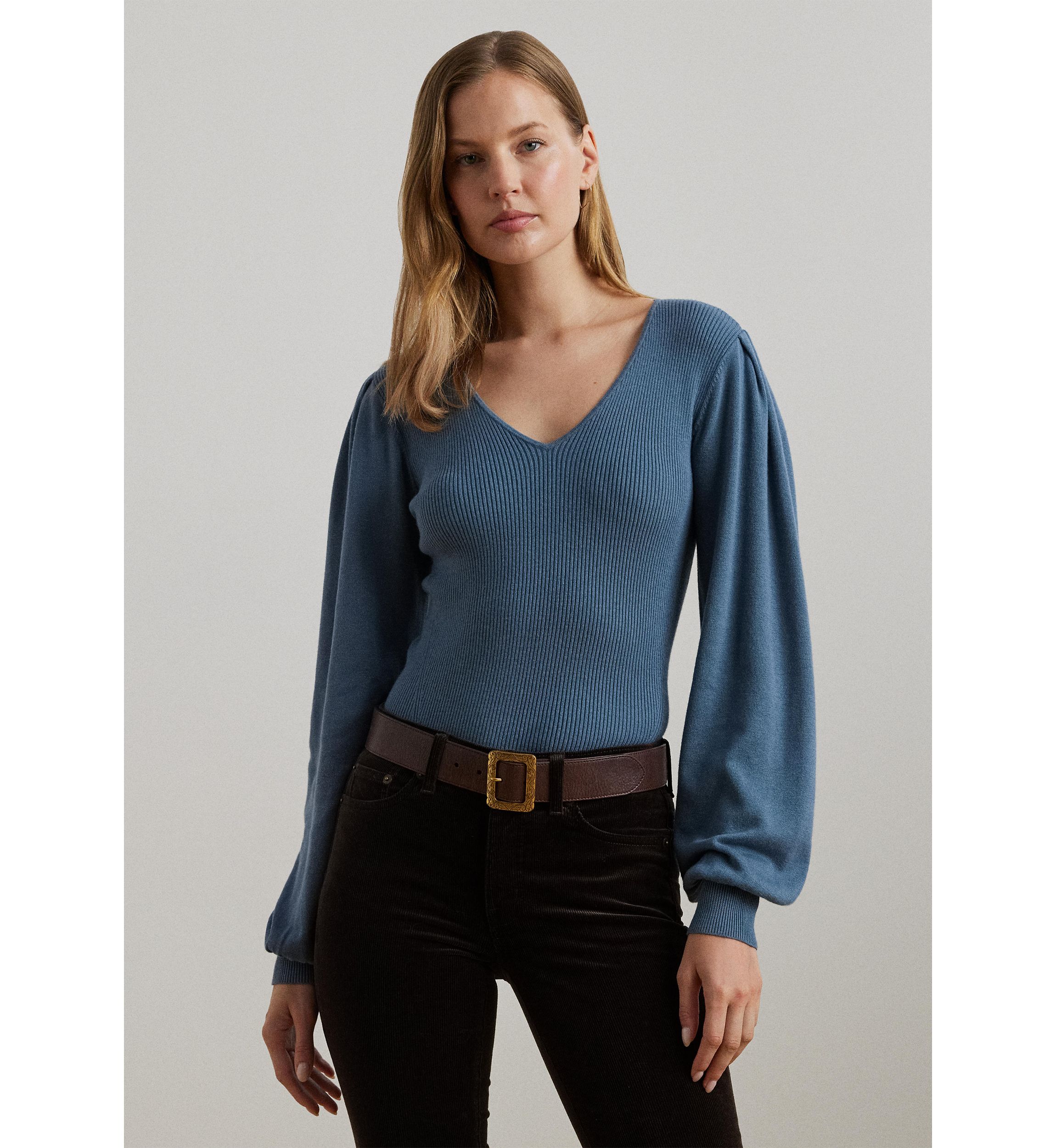 Cotton Blend Blouson Sleeve Sweater