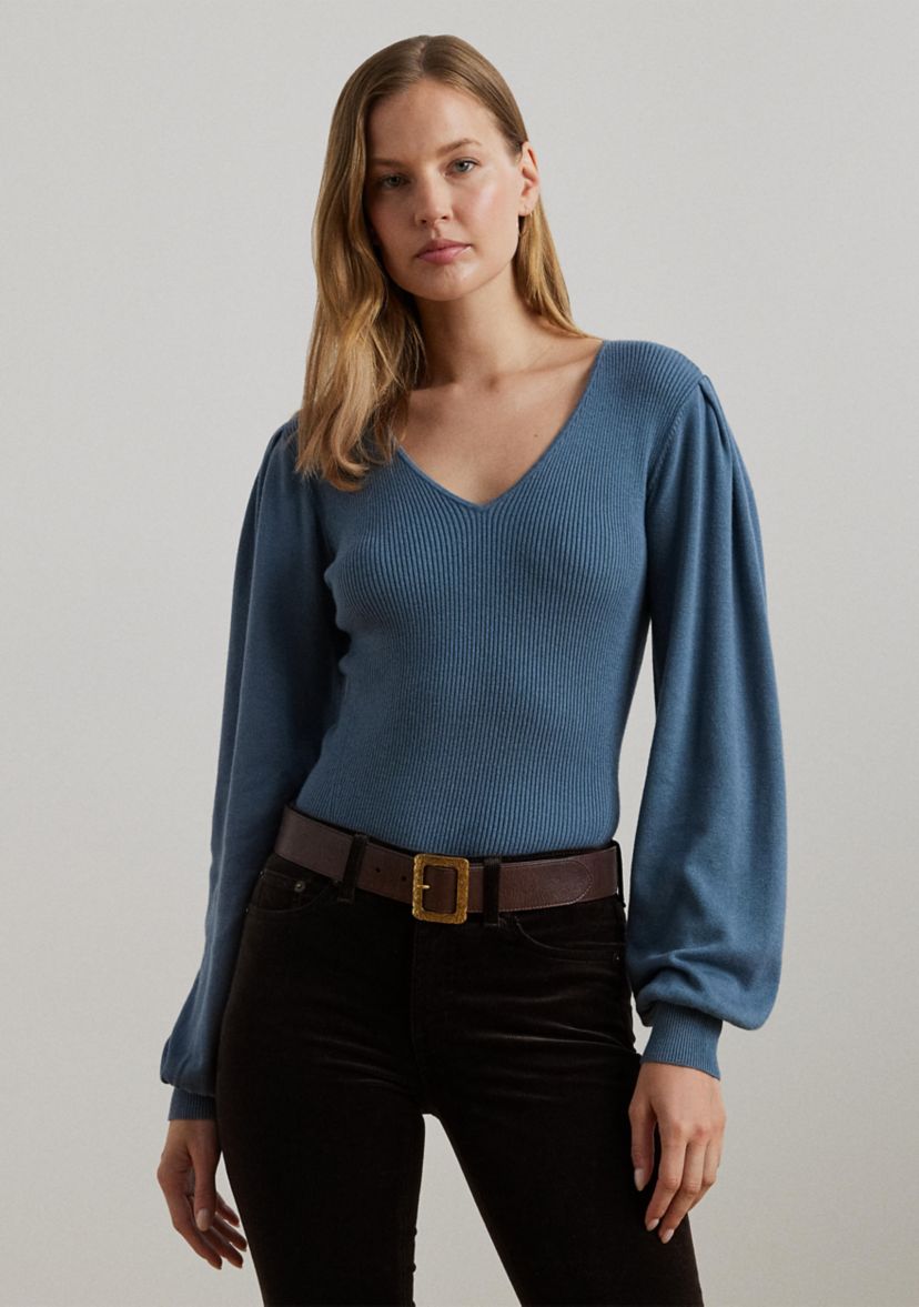 Cotton Blend Blouson Sleeve Sweater