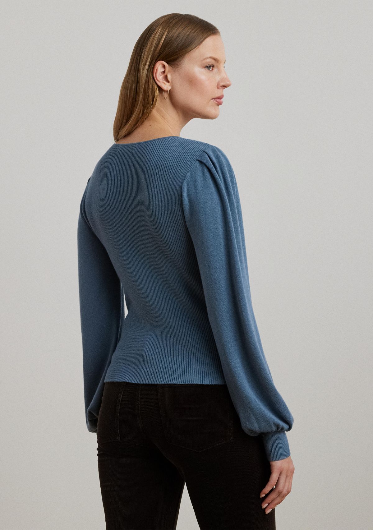Cotton Blend Blouson Sleeve Sweater